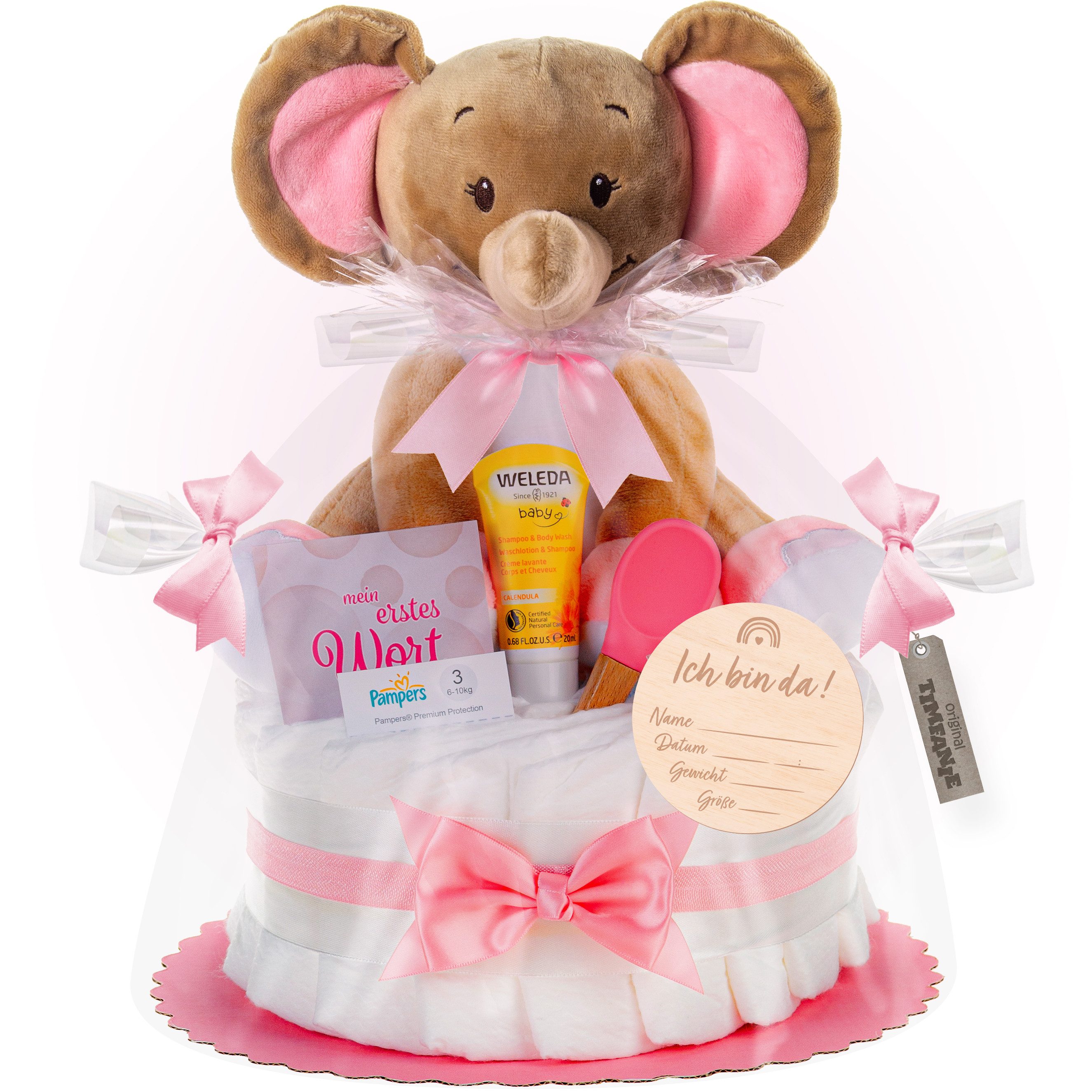 Timfanie Windeln Windeltorte, Kuschel Elefant, rosa,
