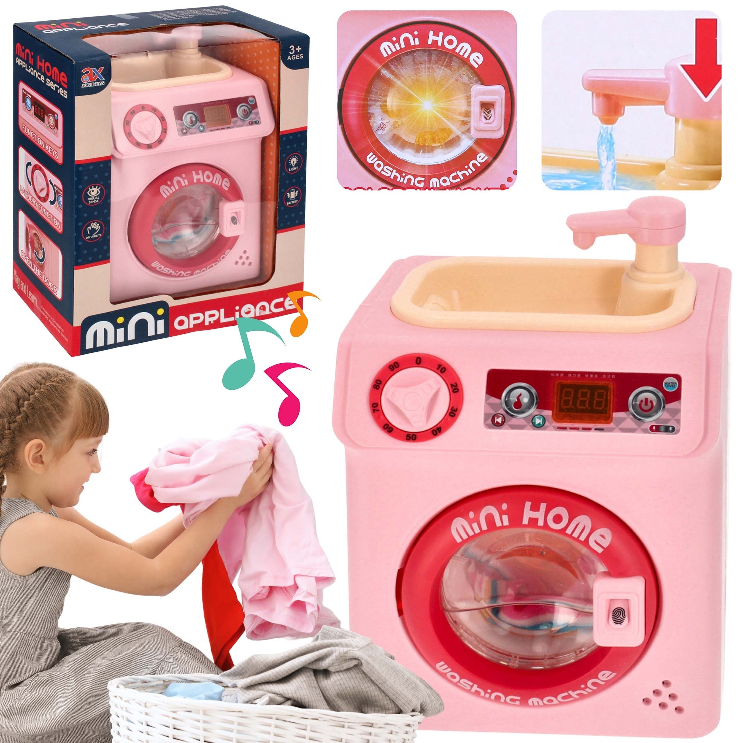 Sarcia.eu Kinder-Waschmaschine Interaktive Spielzeug-Waschmaschine, Licht, Ton,