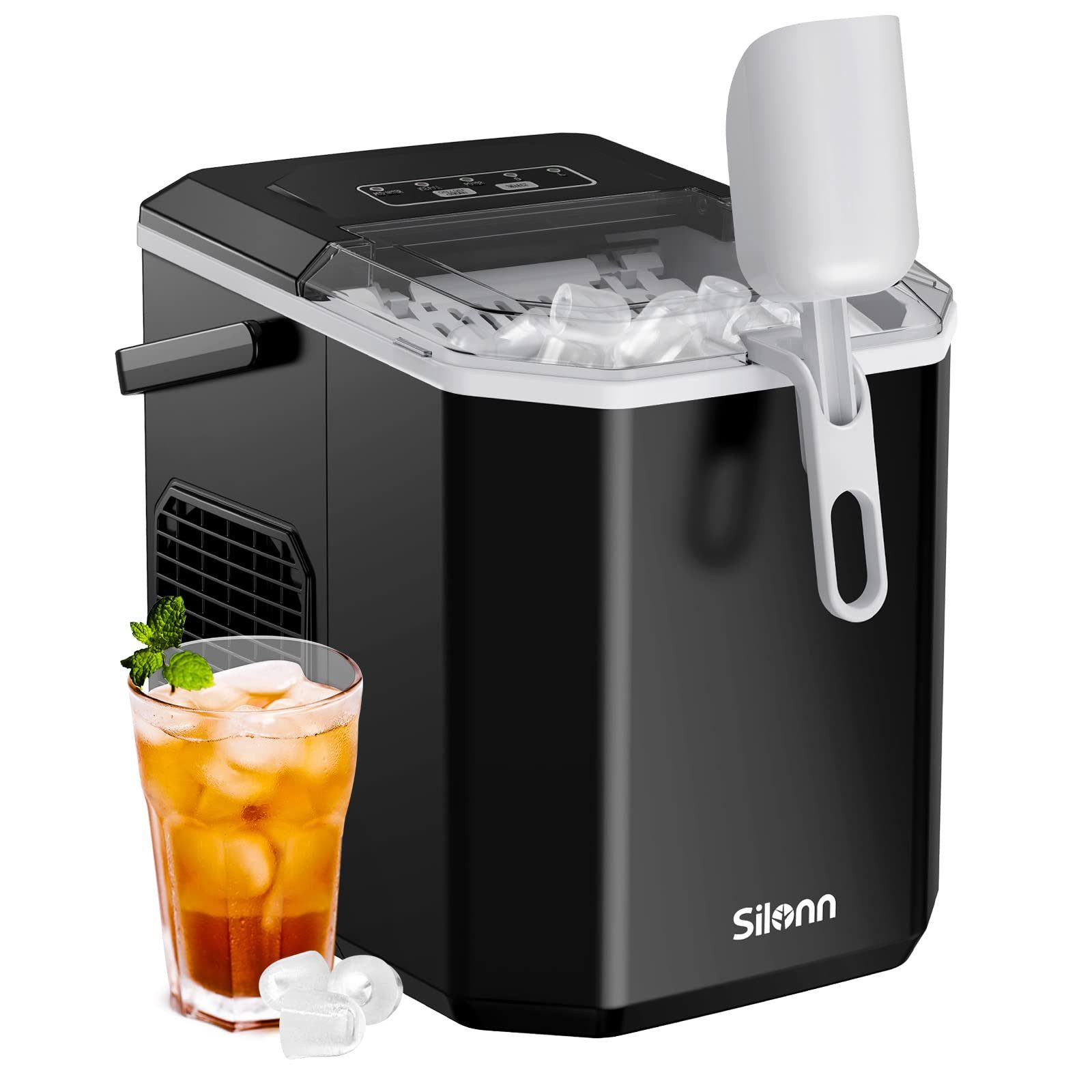 Silonn Eiswürfelmaschine Energiesparend,Tragbar,6-Minuten-Schnellstart (9 Würfel), 12kg/24h,