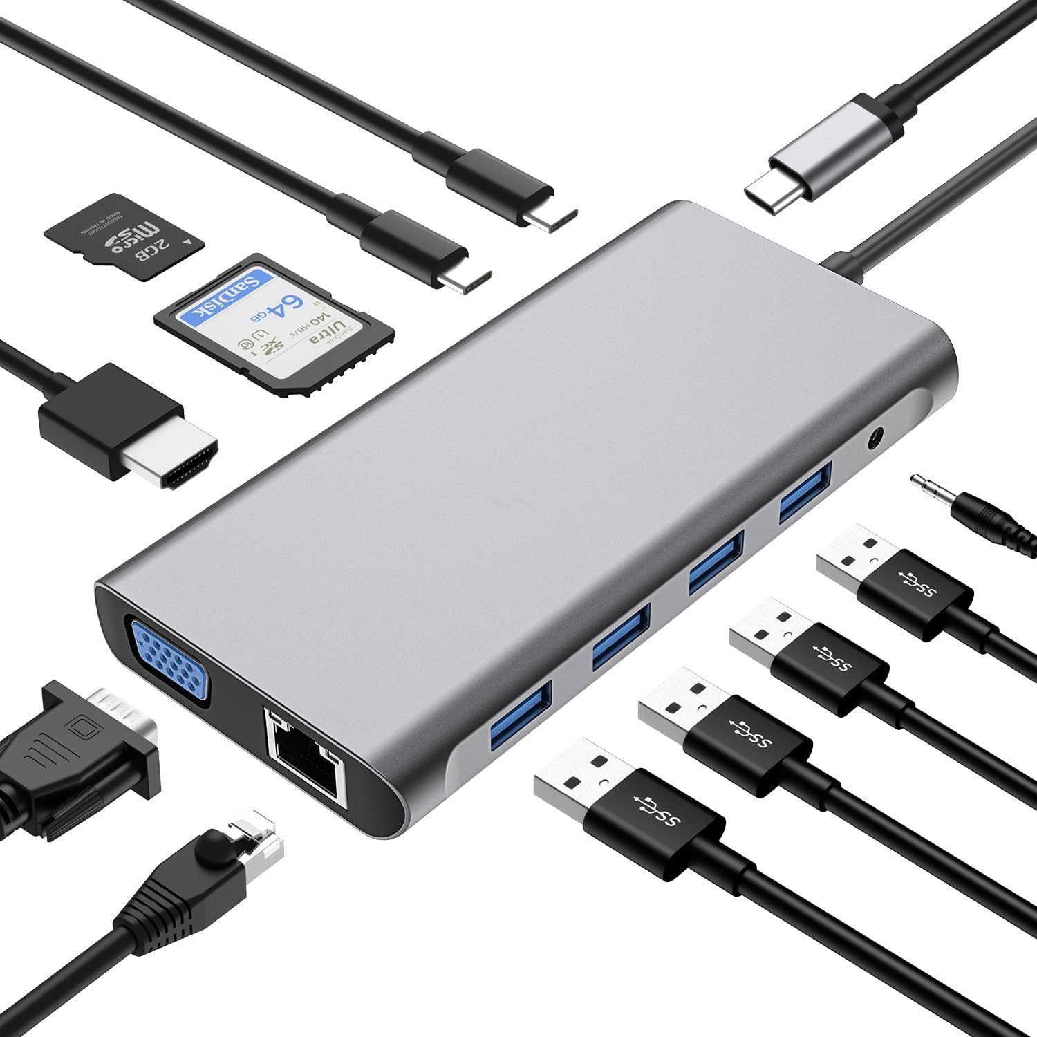 RWEUOQ Laptop-Dockingstation Laptop-Dockingstation 12in1 USB-C HUB