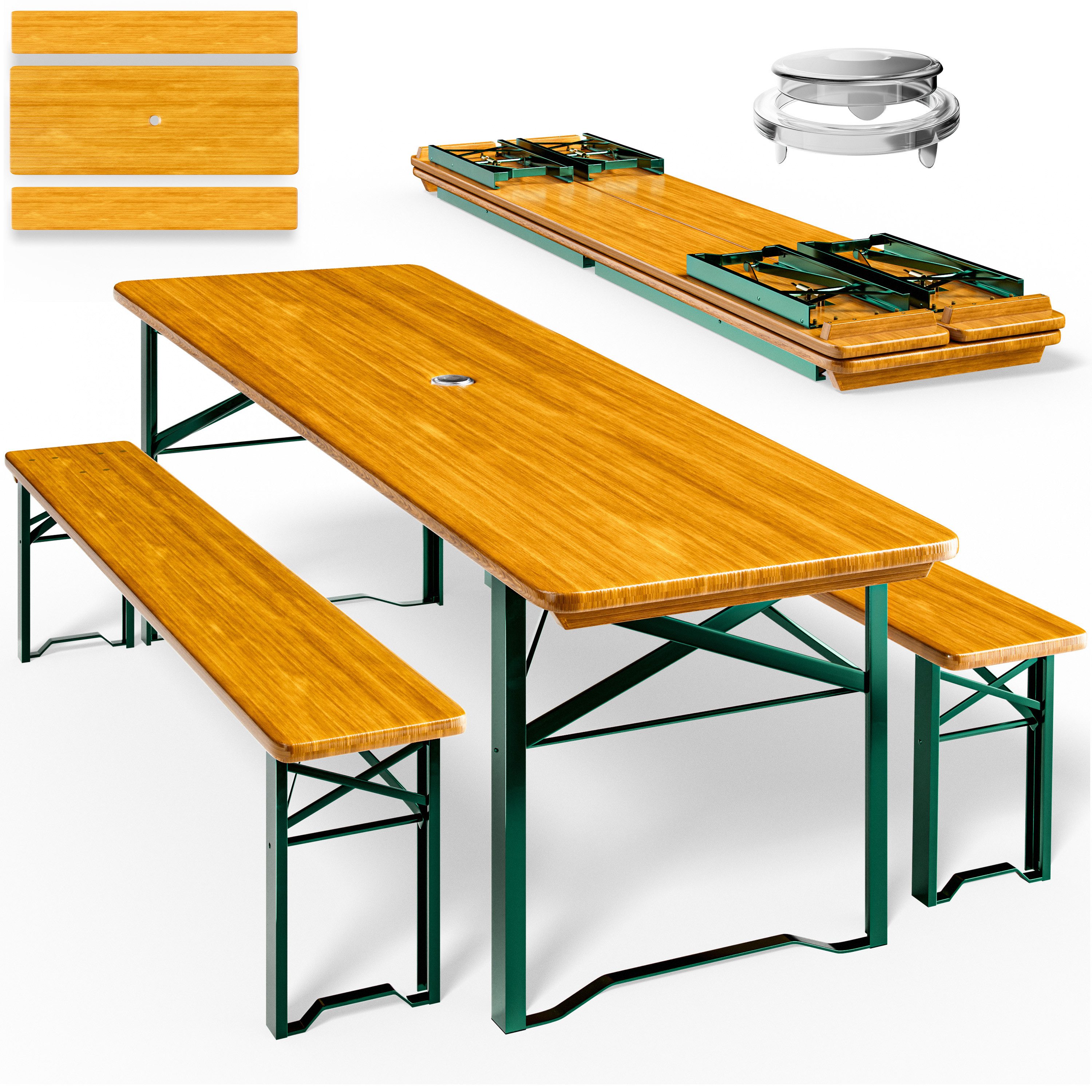 Casaria Bierzeltgarnitur, (3-tlg), 170cm Klappbar Stabil