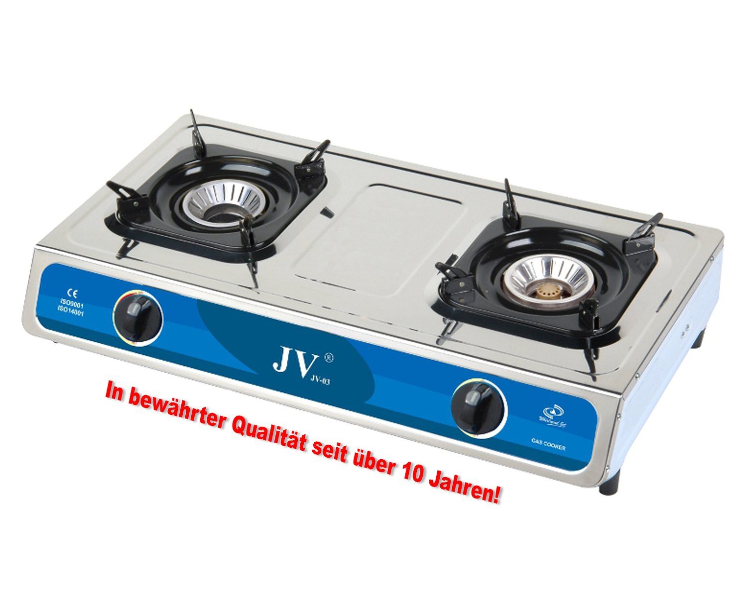 S&E Gaskocher, Edelstahl Gaskocher 2-flammig mit
