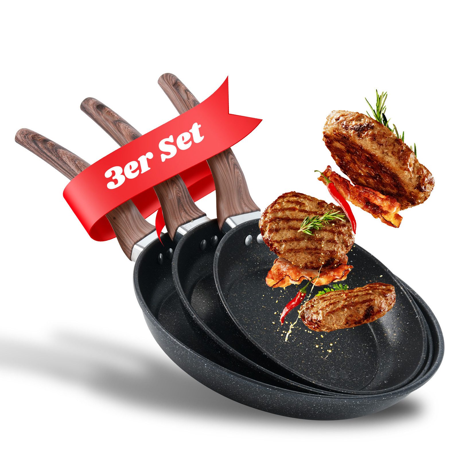 Qivee Pfannen-Set Q38, Gusseisen (3er Set,