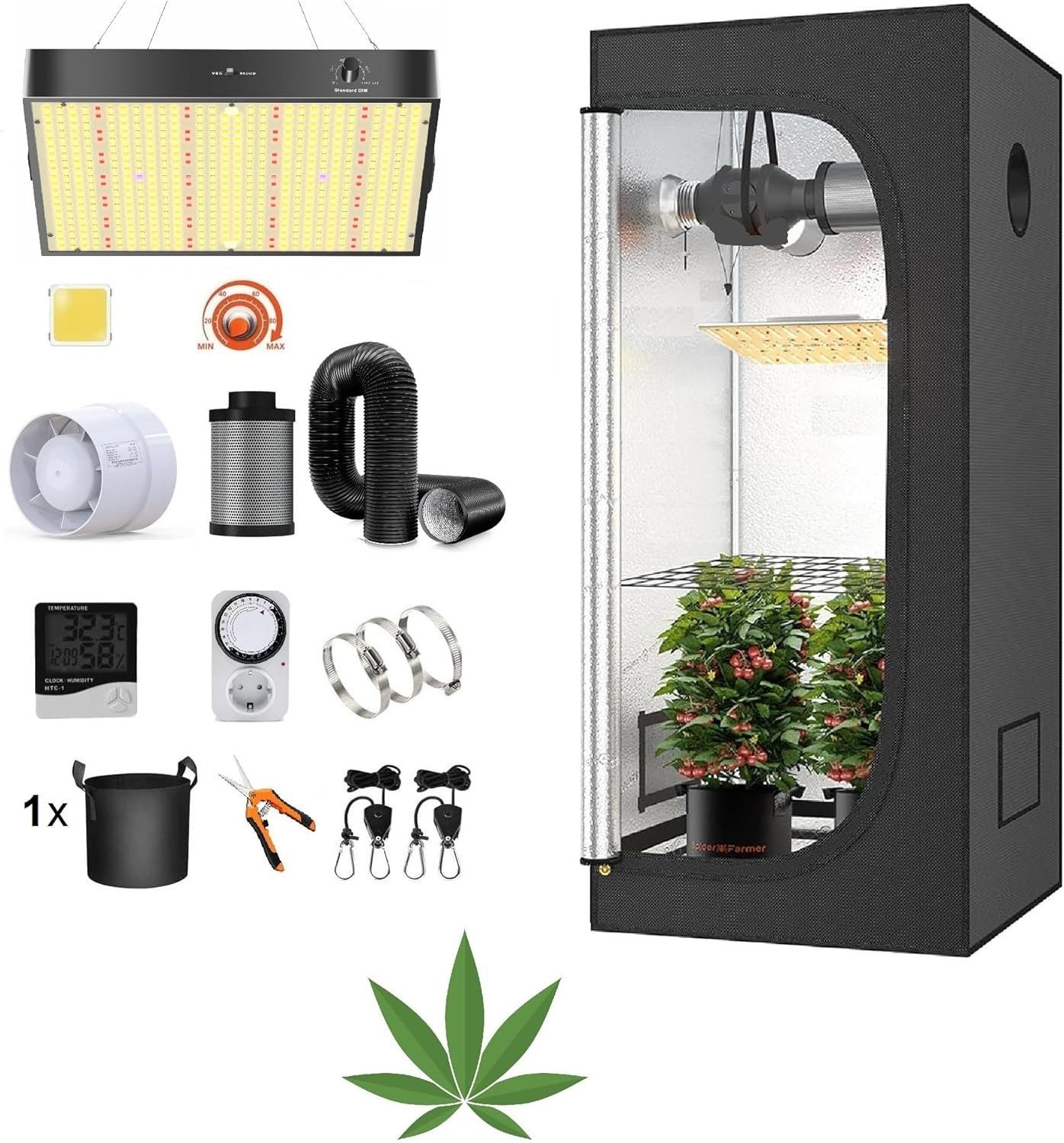 JUNG Gewächshaus Growbox Komplettset 60x60x140 cm,