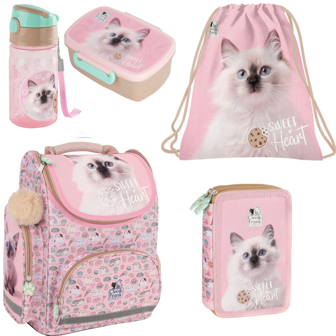 DERFORM Schulranzen 5 tlg. Katze Schulranzen
