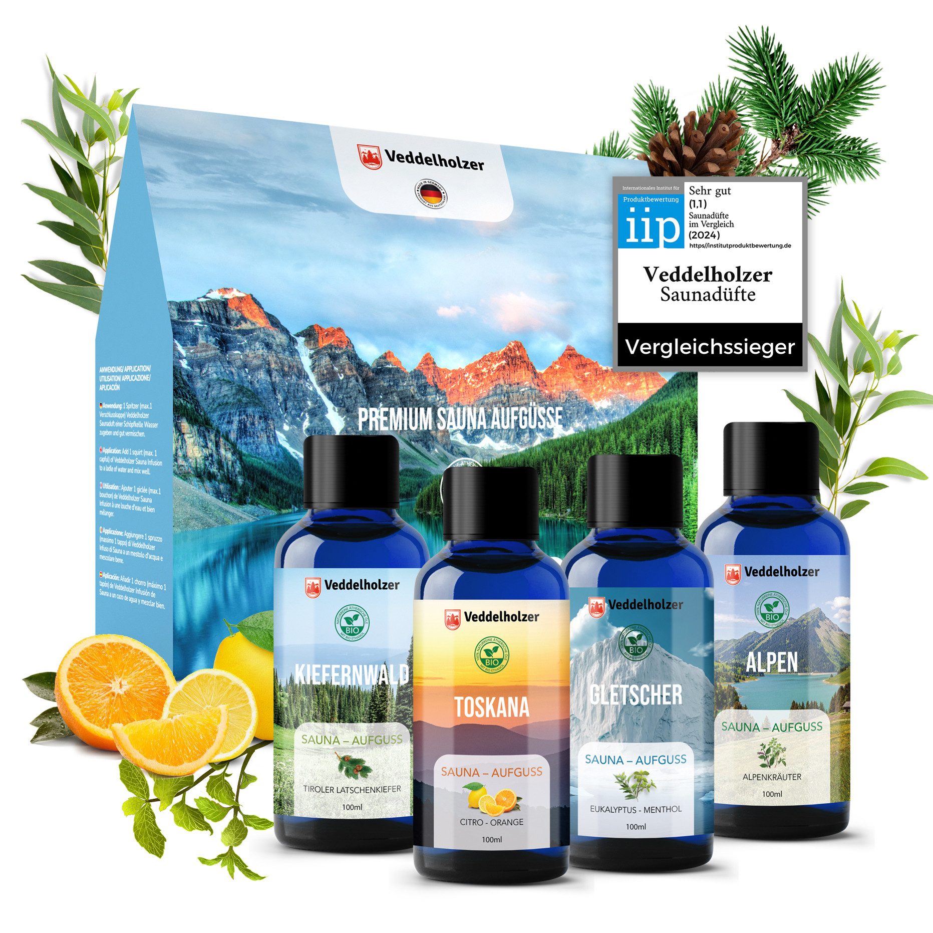 Veddelholzer Garten Sauna-Aufgussset BIO Saunaaufguss Geschenkset