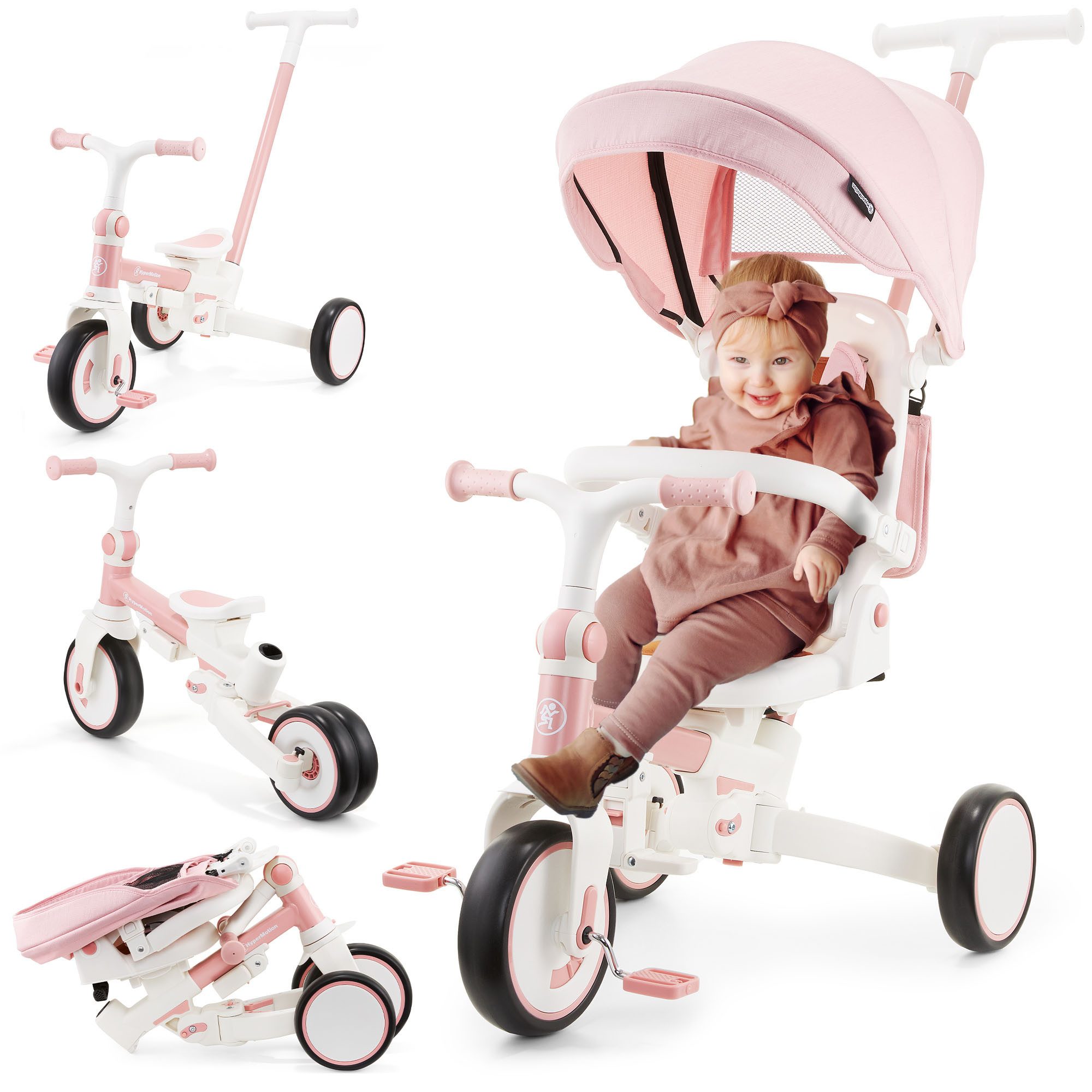 HyperMotion Dreirad Kinderroller mit Schubstange, Verdeck