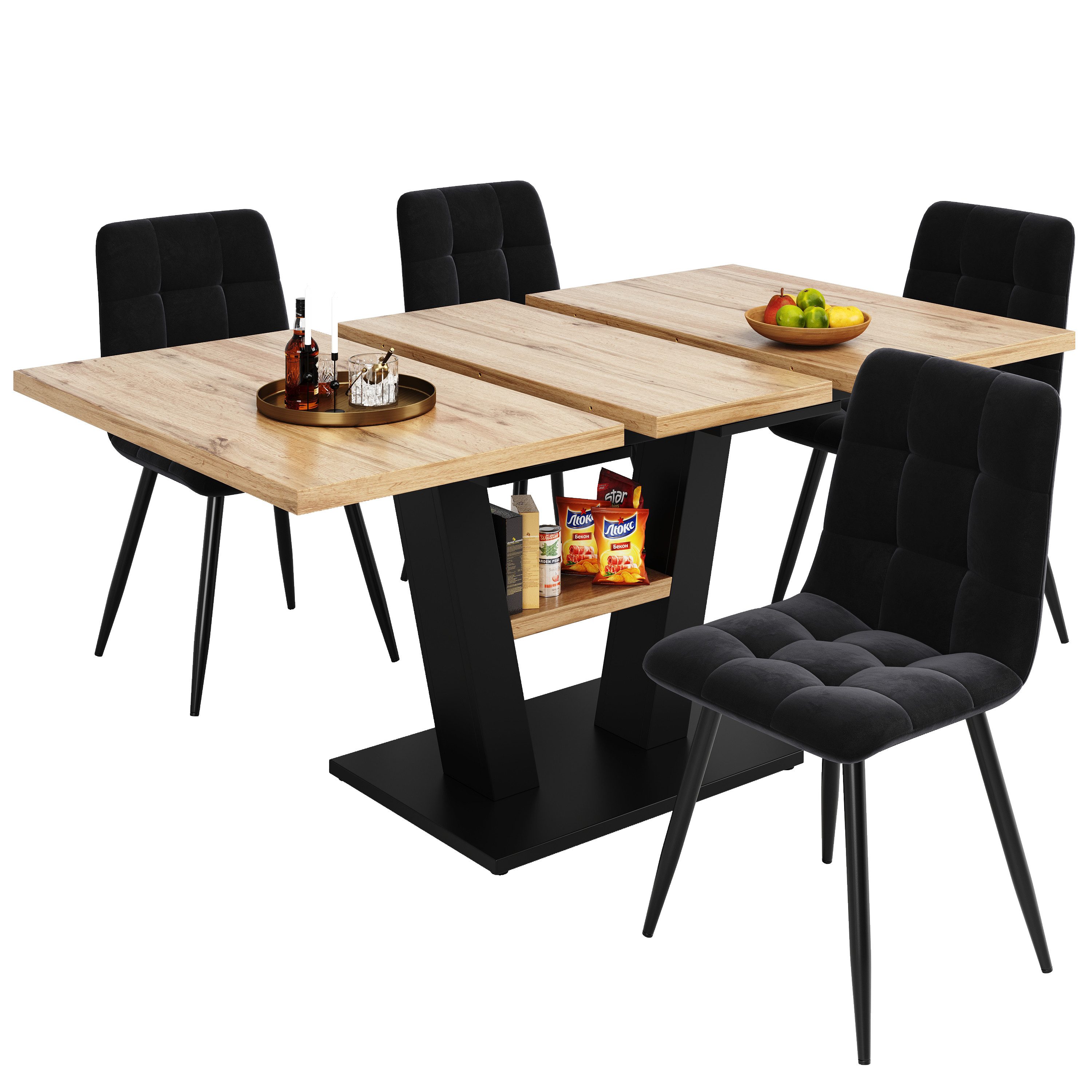 OKWISH Esstisch Moderne Esstisch,Ausziehbar,Esszimmer-Set (Ausziehbares Esstisch-Set