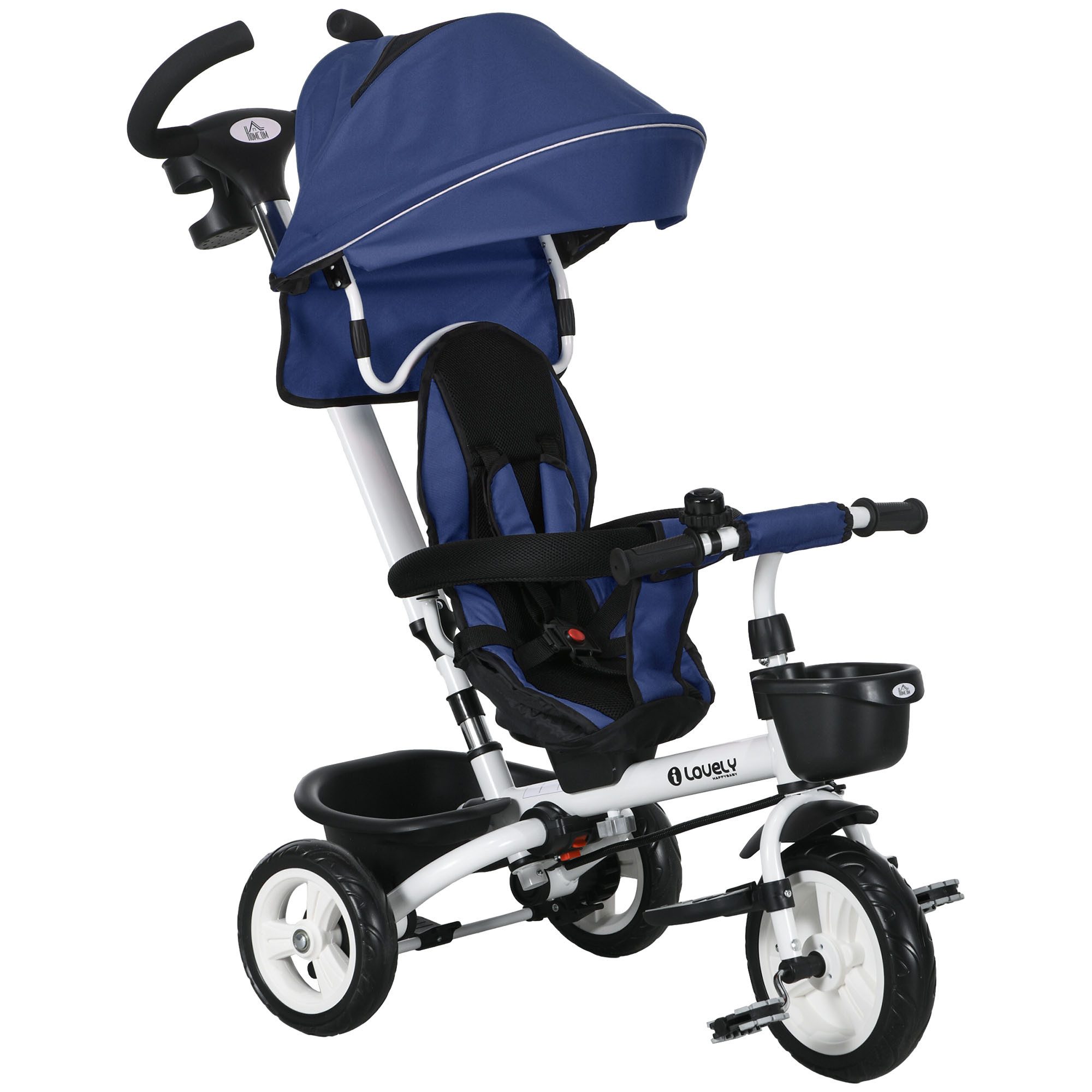 HOMCOM Dreirad Kinderdreirad mit Sicherheitsgurt, Schubstange,