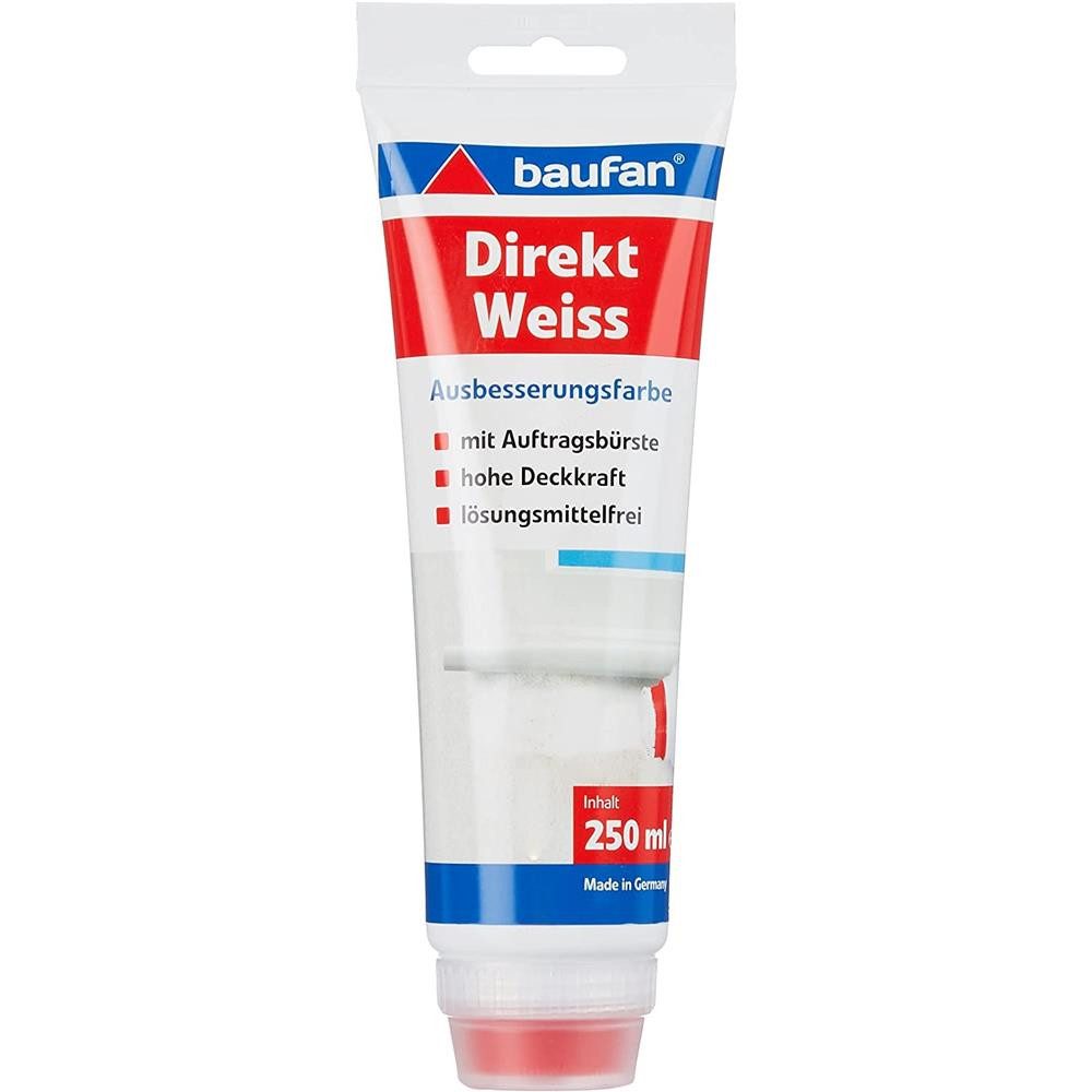 baufan® Wandfarbe Ausbesserungsfarbe, Weiß mit Auftragsbürste