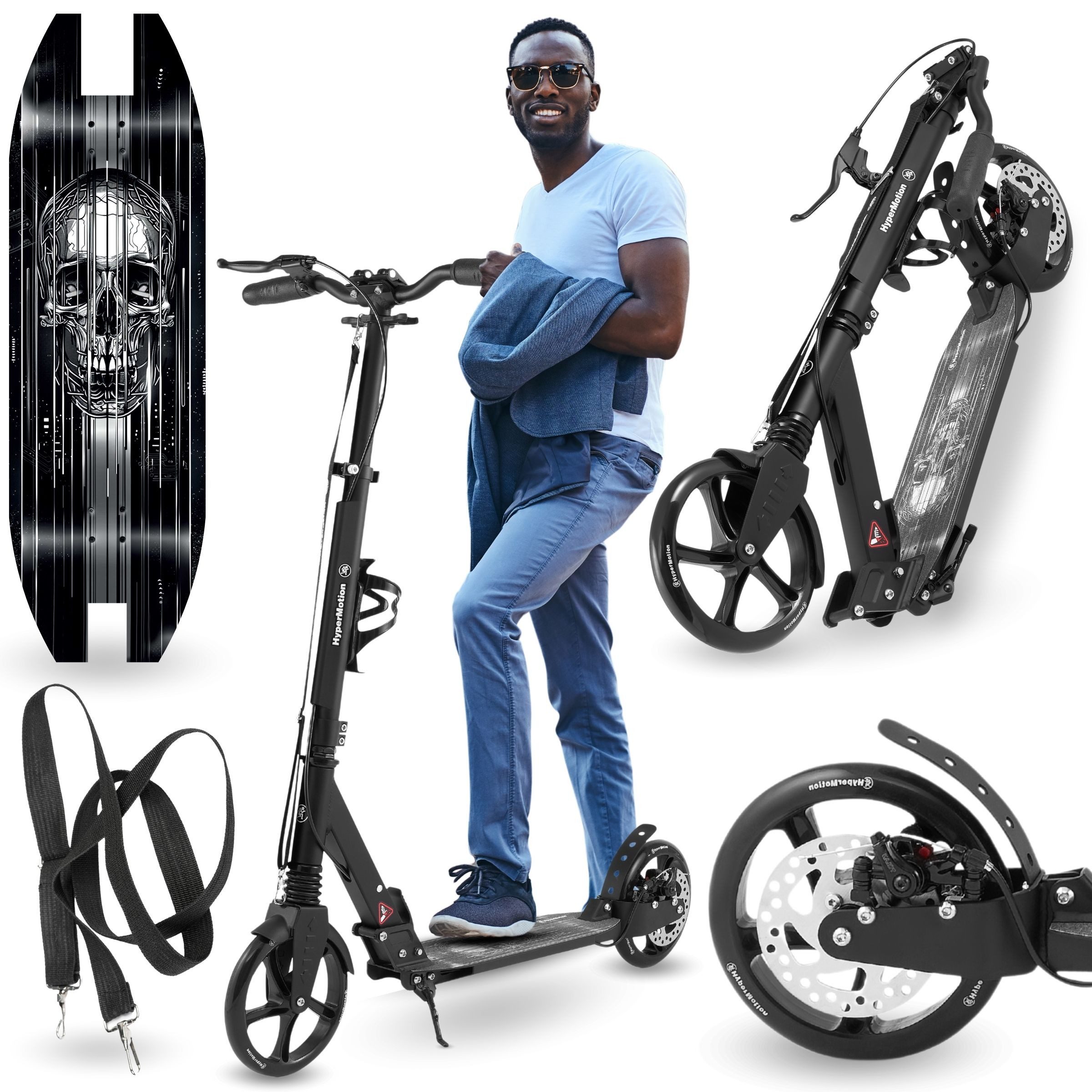 HyperMotion Scooter Faltbarer Aluminium-Scooter mit Federung