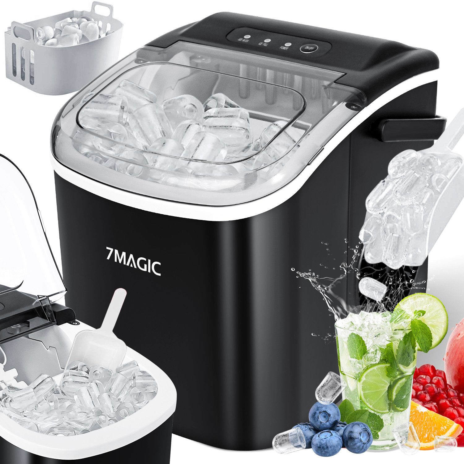 7MAGIC Eiswürfelmaschine 1,2L Eiswürfelbereiter, 9 Eiswürfel