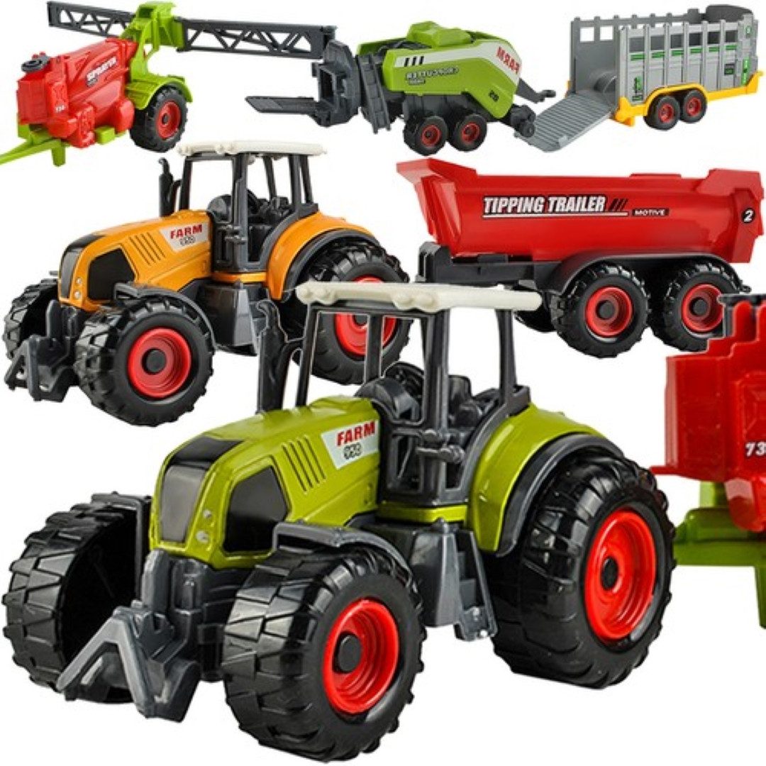 KRUZZEL Spielzeug-Traktor XXL Traktor Set landwirtschaftlicher