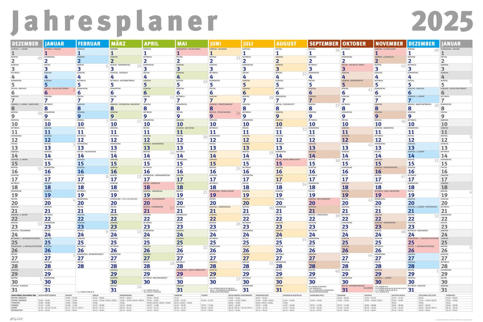 Poster Jahresplaner 2025 - Wandplaner Kalender