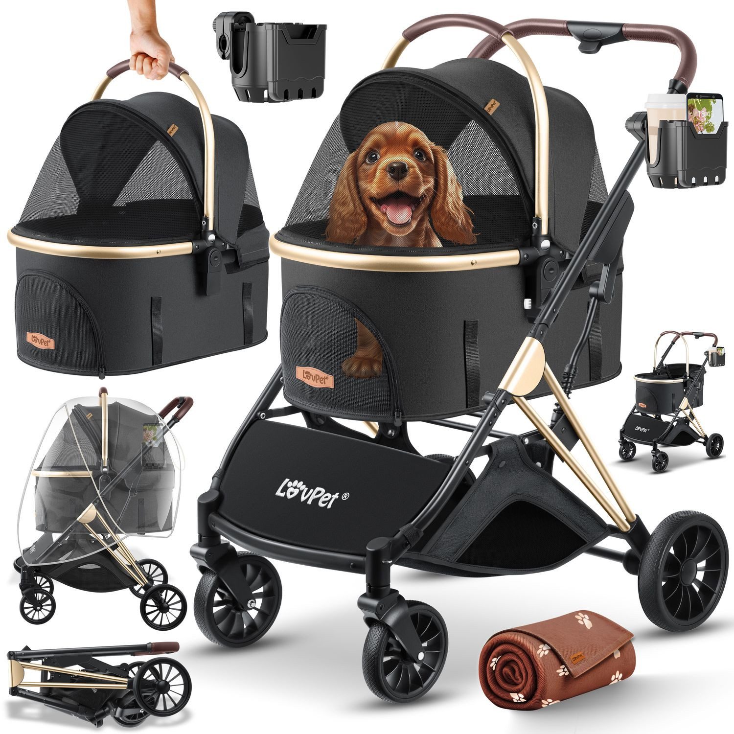 Lovpet Hundebuggy 3in1 Hundewagen max. bis