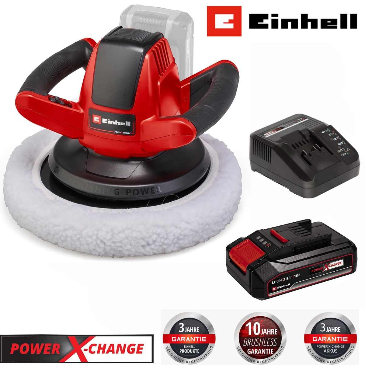 Einhell Akku-Poliermaschine 18V Autopoliermaschine CE-CB 18/254