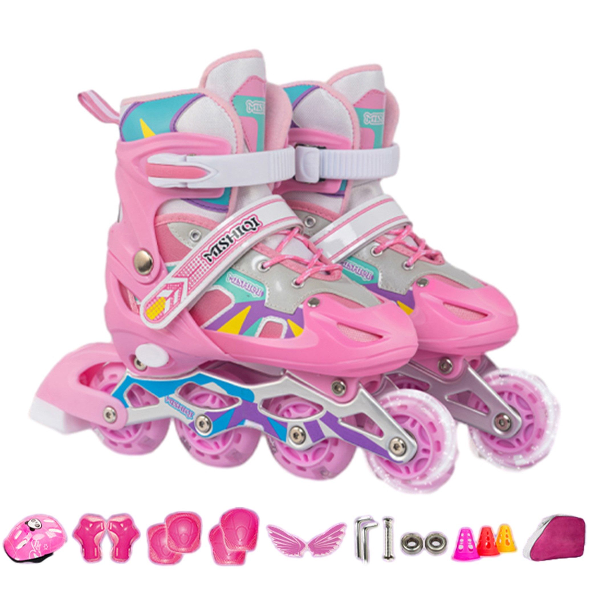 Masbekte Inlineskates größenverstellbare, umschaltbare Doppelreihe, Inliner,