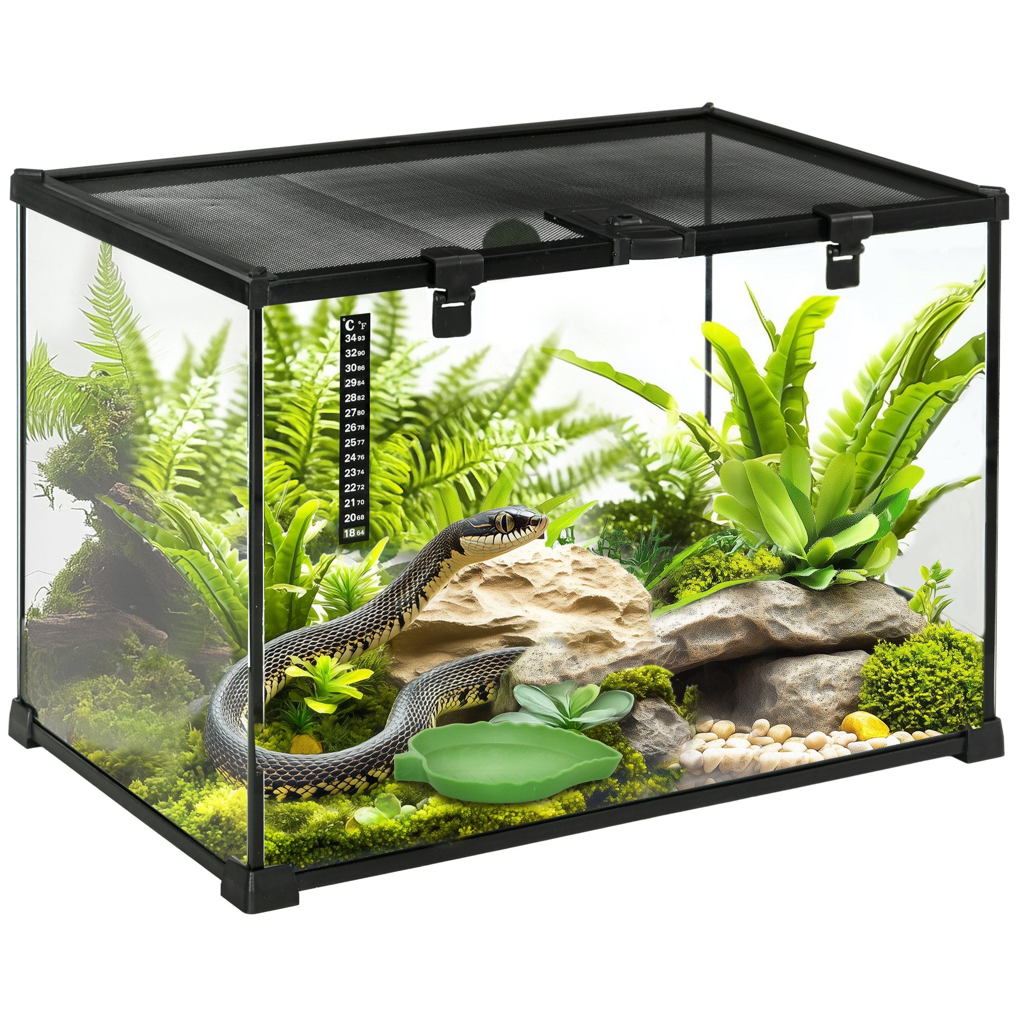 PawHut Terrarium mit Thermometer, Metall Schwarz