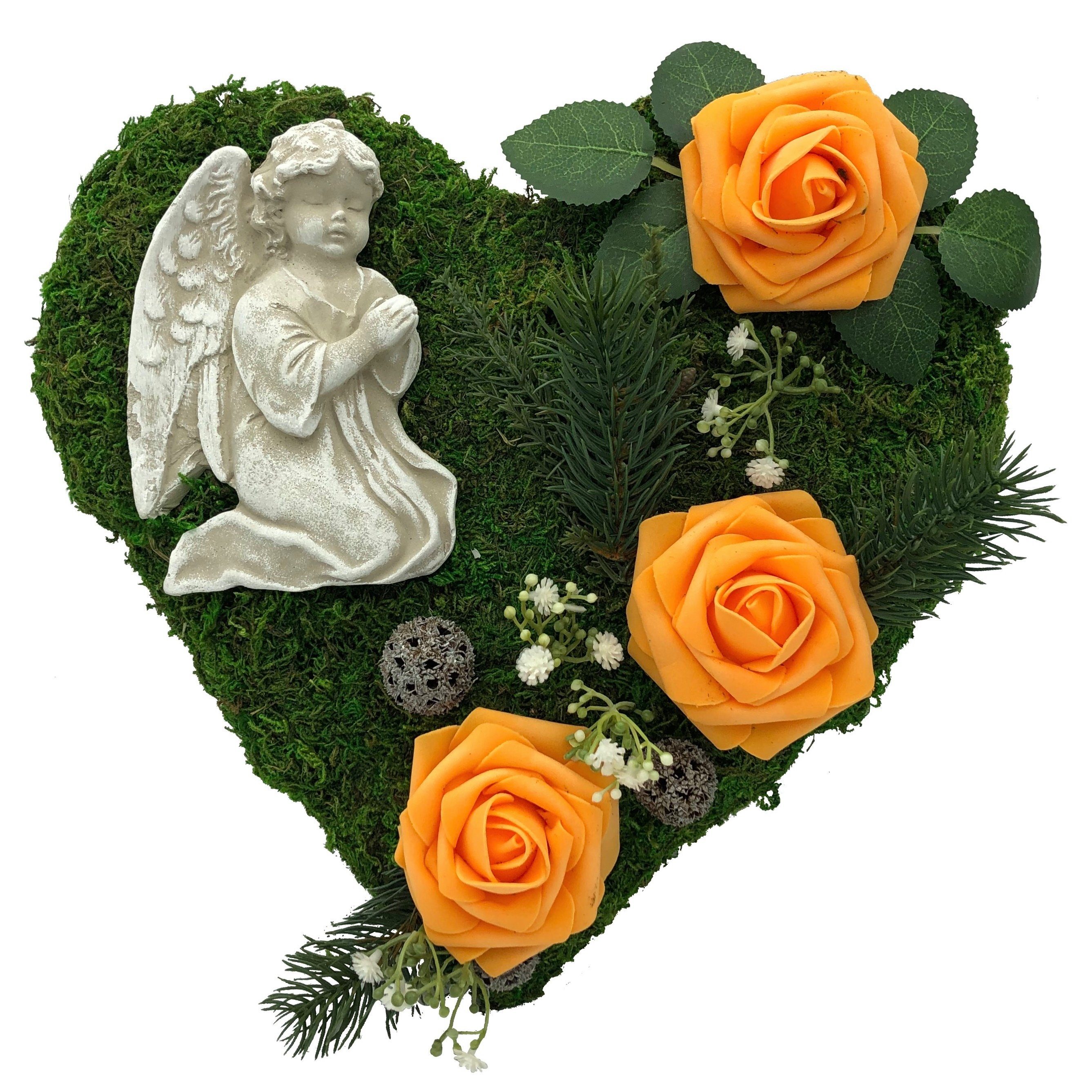 Gartenfigur Grabgesteck Grabschmuck Moosherz Grabherz Trauerherz