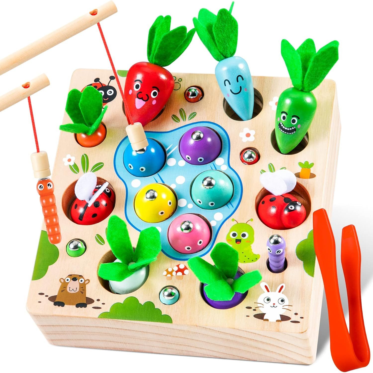 POPOLIC Lernspielzeug Karotten Steckspiel Holz, Magnetische