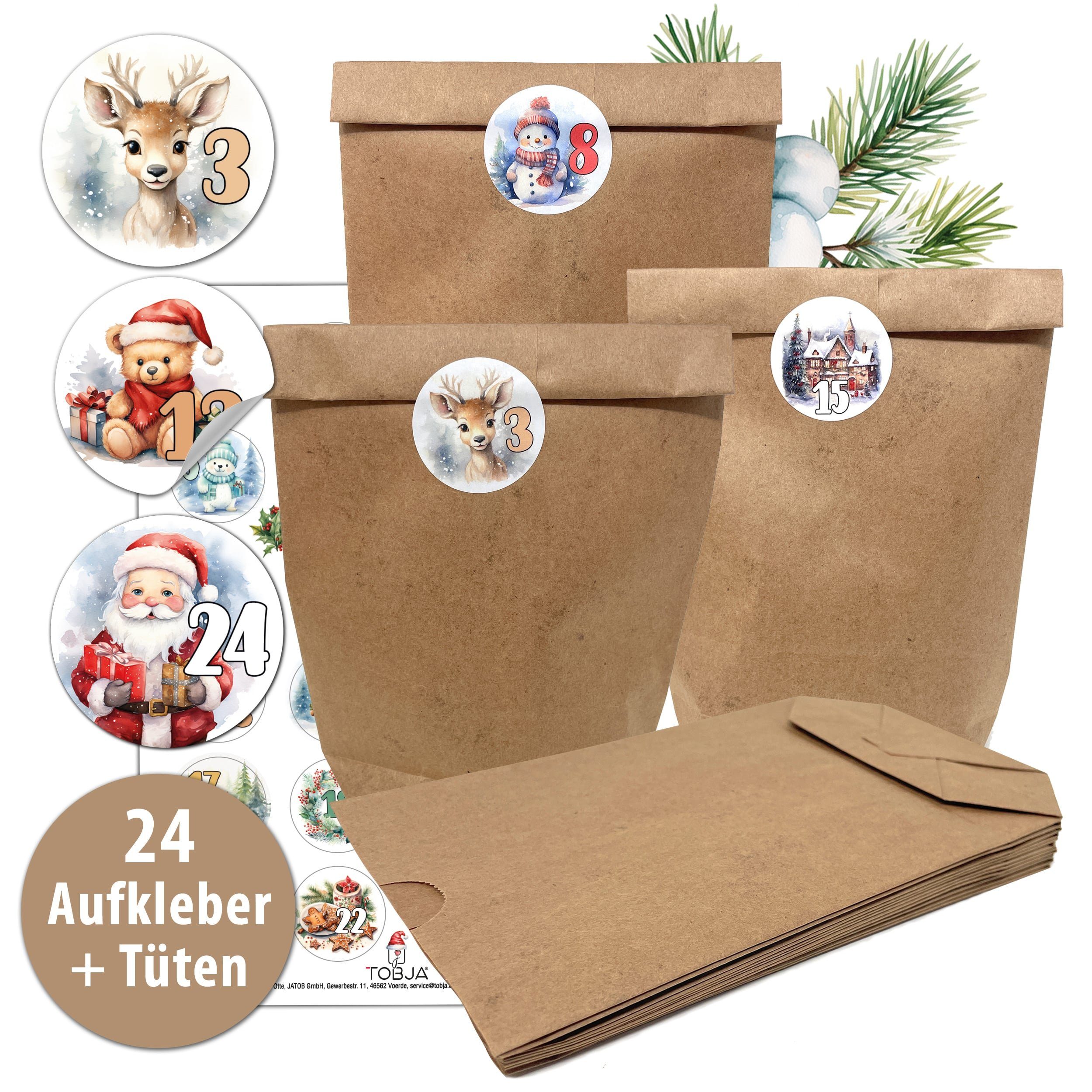 TOBJA befüllbarer Adventskalender Adventskalender 24 Kratpapiertüten