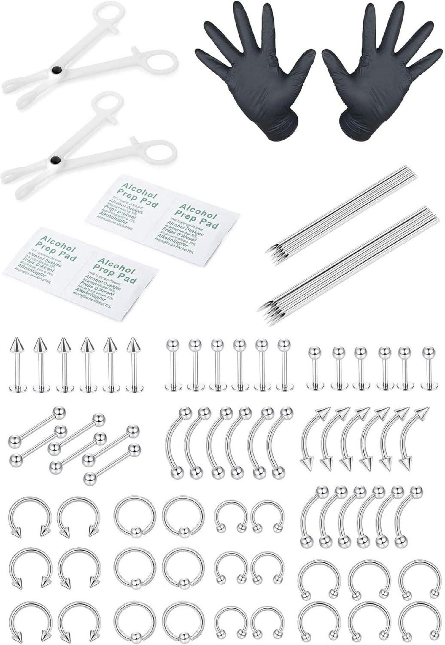 LOLIAS Piercing-Set 84 Stück Professionelles Piercing