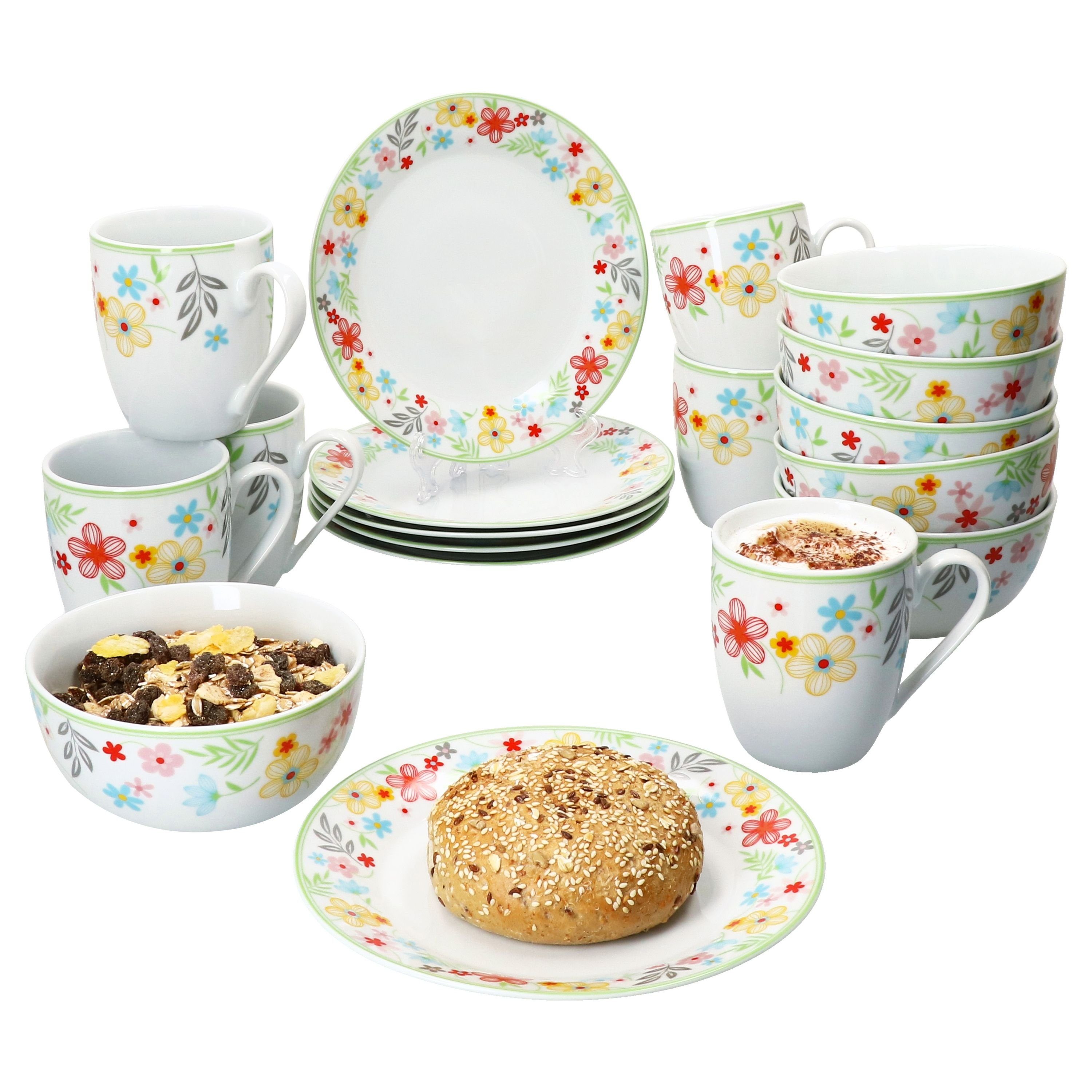 MamboCat Frühstücks-Geschirrset 18tlg Frühstücksset Variant Blümchen