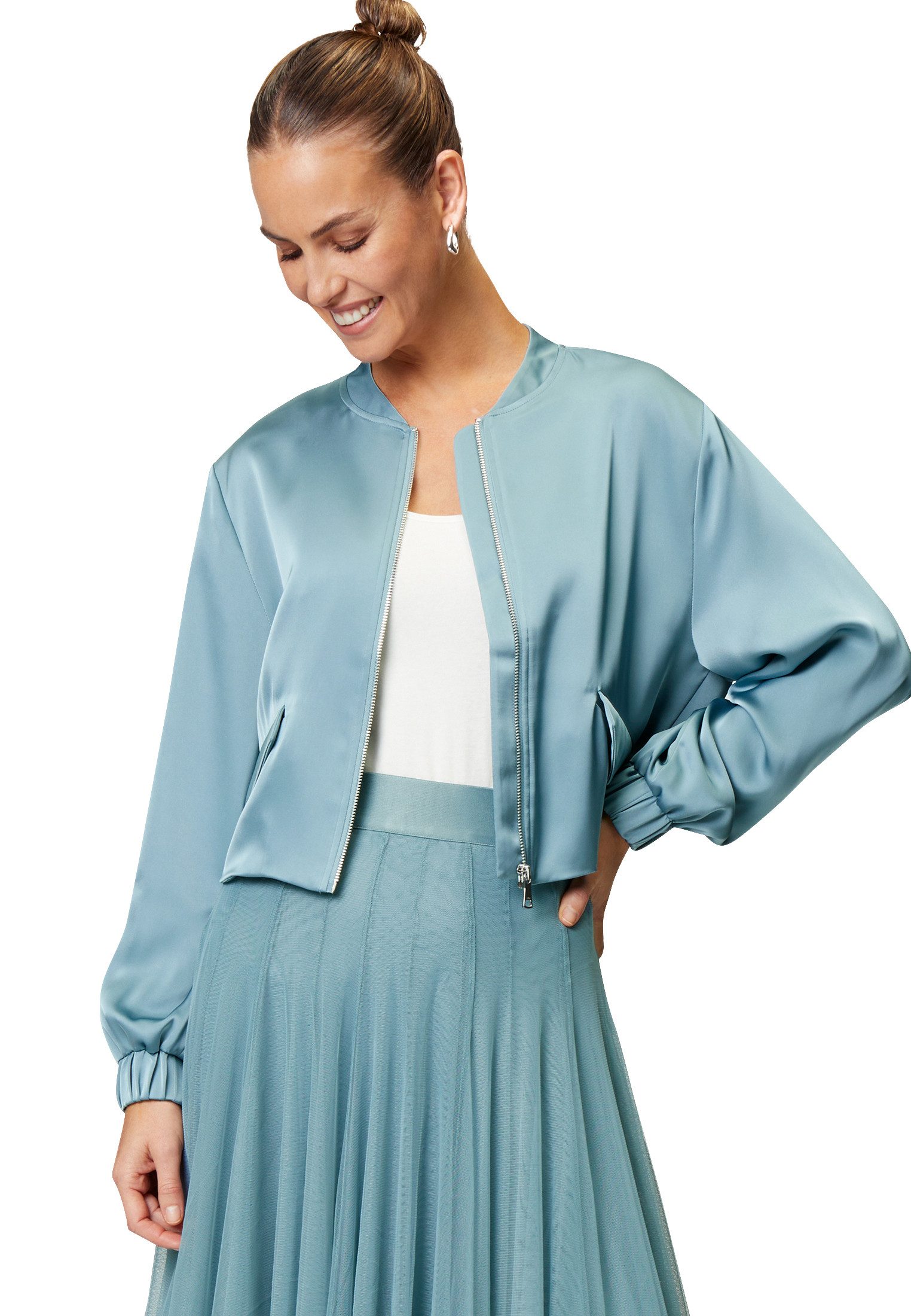 Zero Jackenblazer zero Satin-Jacke mit Klappentaschen