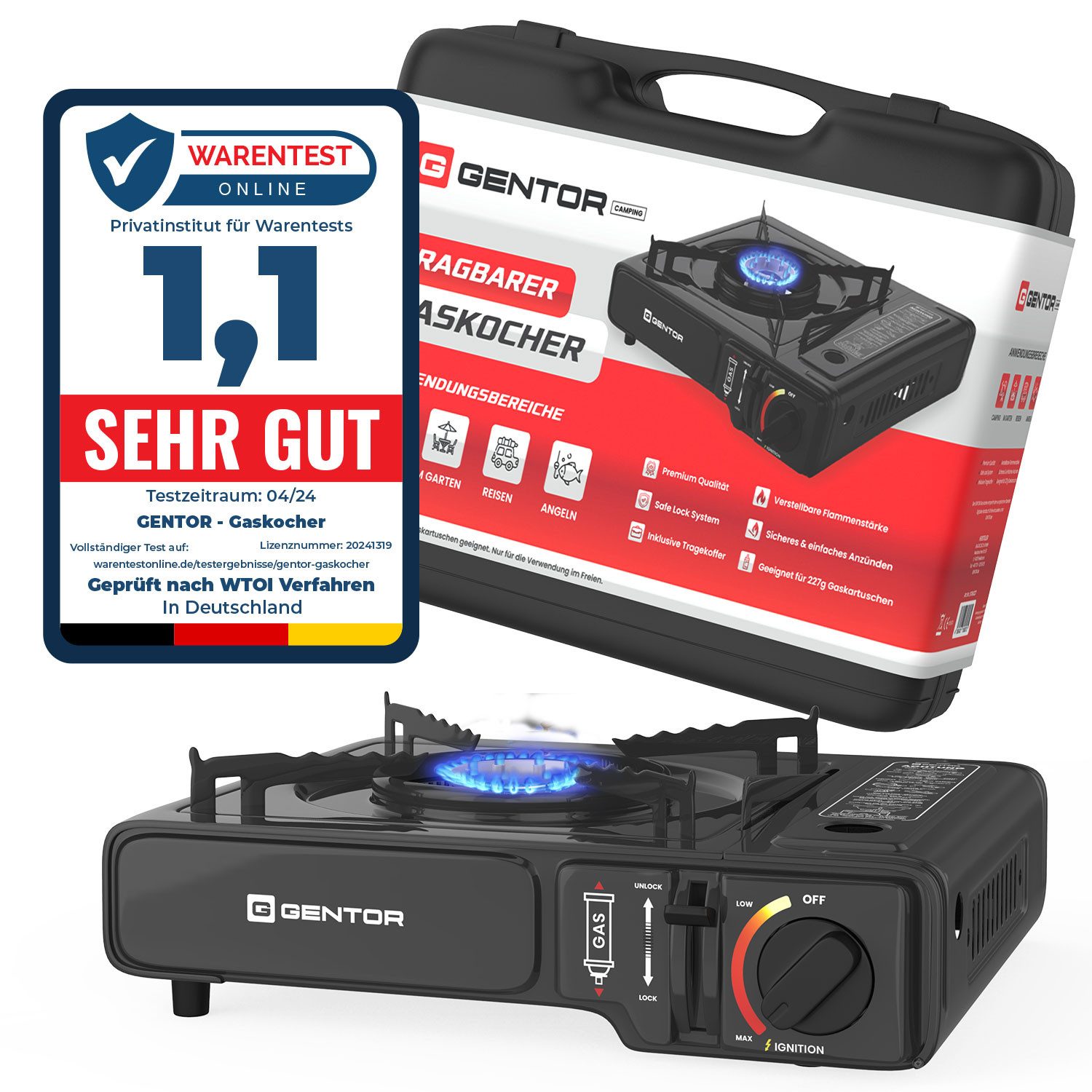 GENTOR Gaskocher Gaskocher Campingkocher für 227g