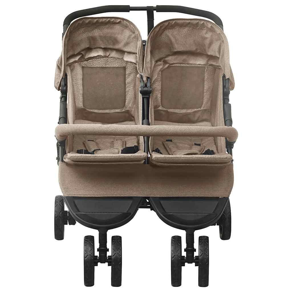 vidaXL Geschwisterwagen, Zwillingskinderwagen Taupe Stahl