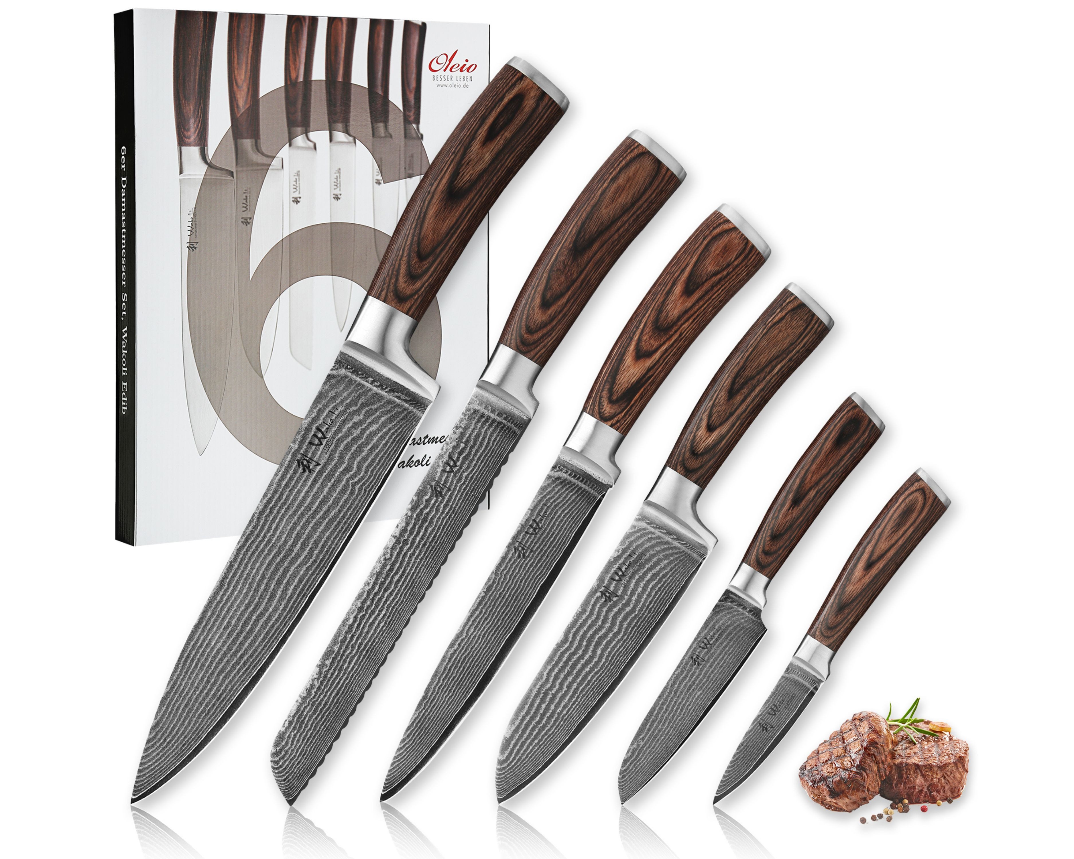 Wakoli Messer-Set Edib 6er Damastmesserset I