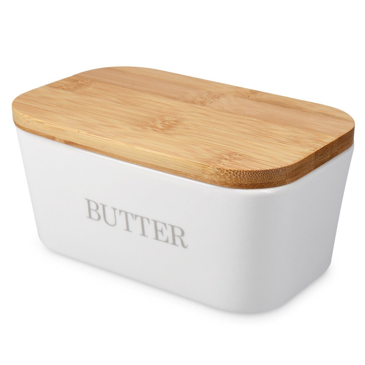 Navaris Butterdose Keramikdose mit Bambusdeckel -