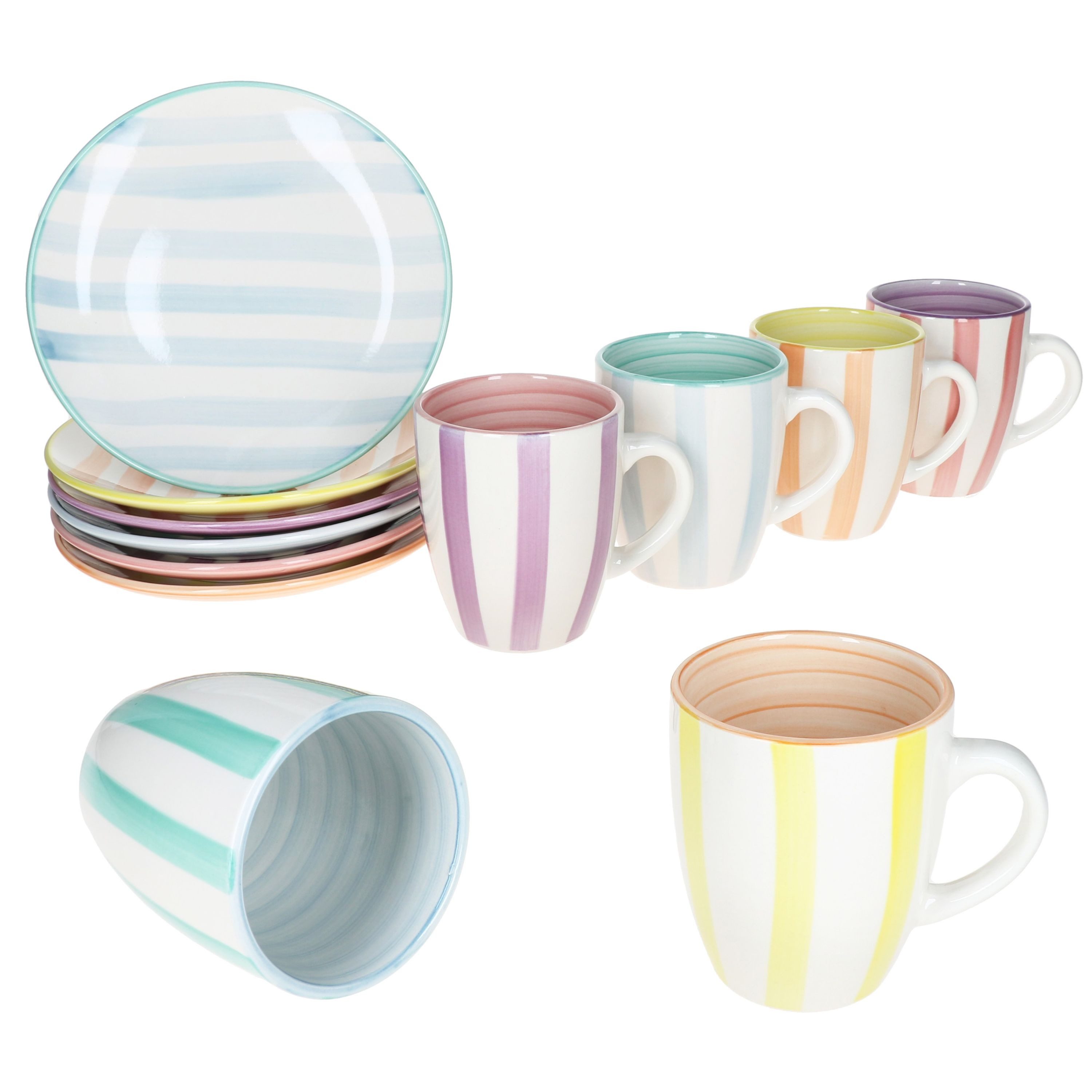 MamboCat Frühstücks-Geschirrset Beach Pastello Stripes 12tlg
