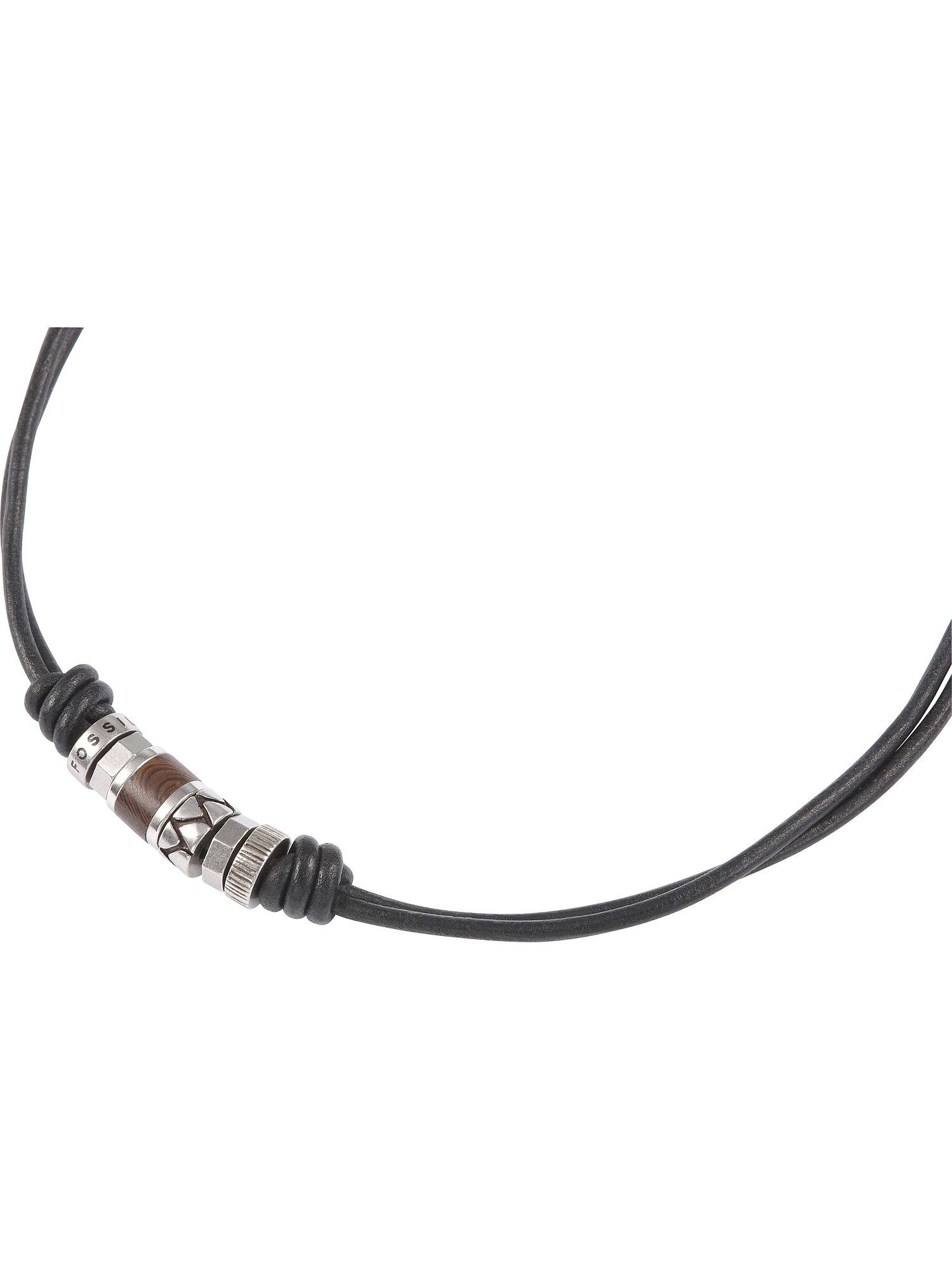 Fossil Collier Fossil Herren-Kette Edelstahl, Leder