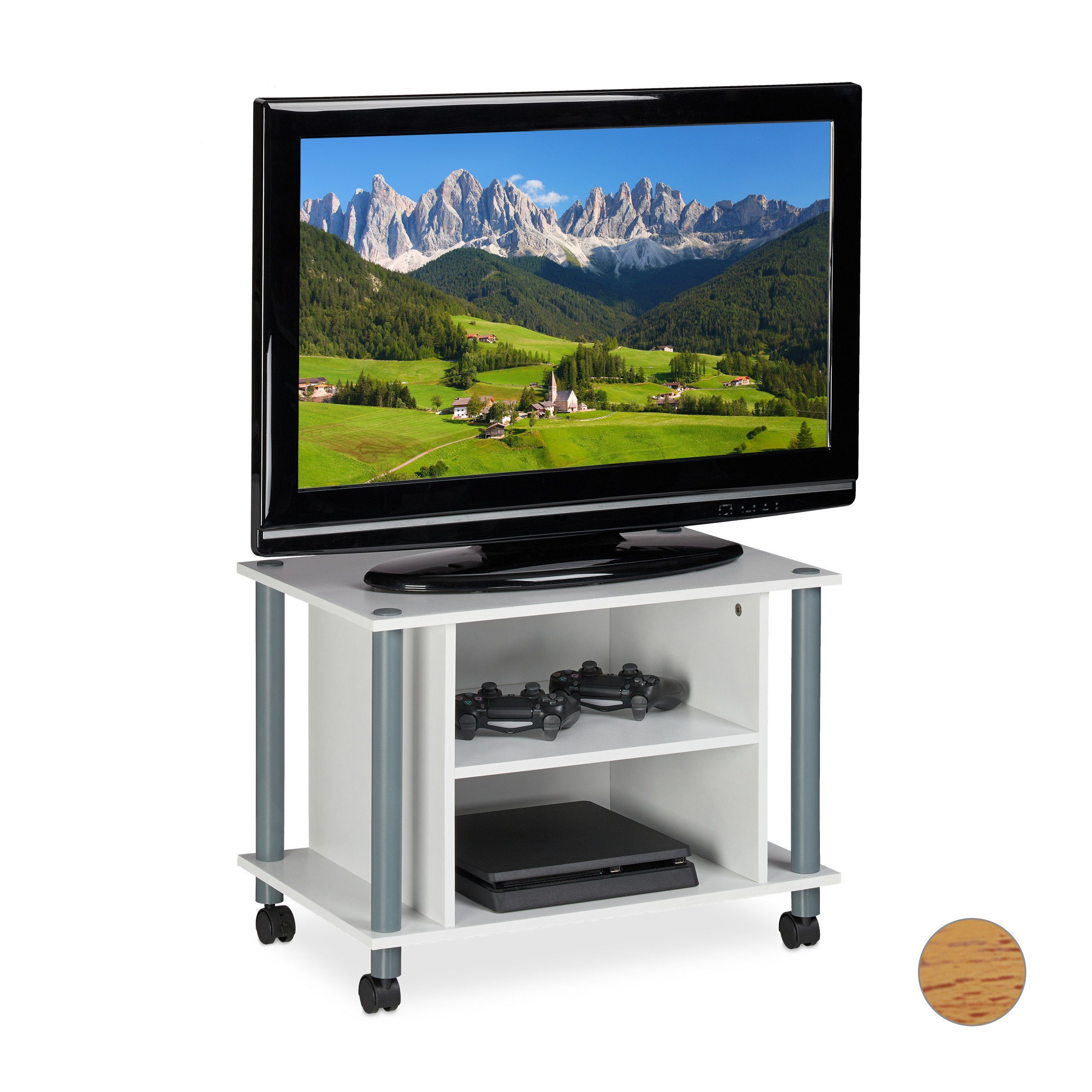 relaxdays TV-Regal TV Tisch mit Rollen