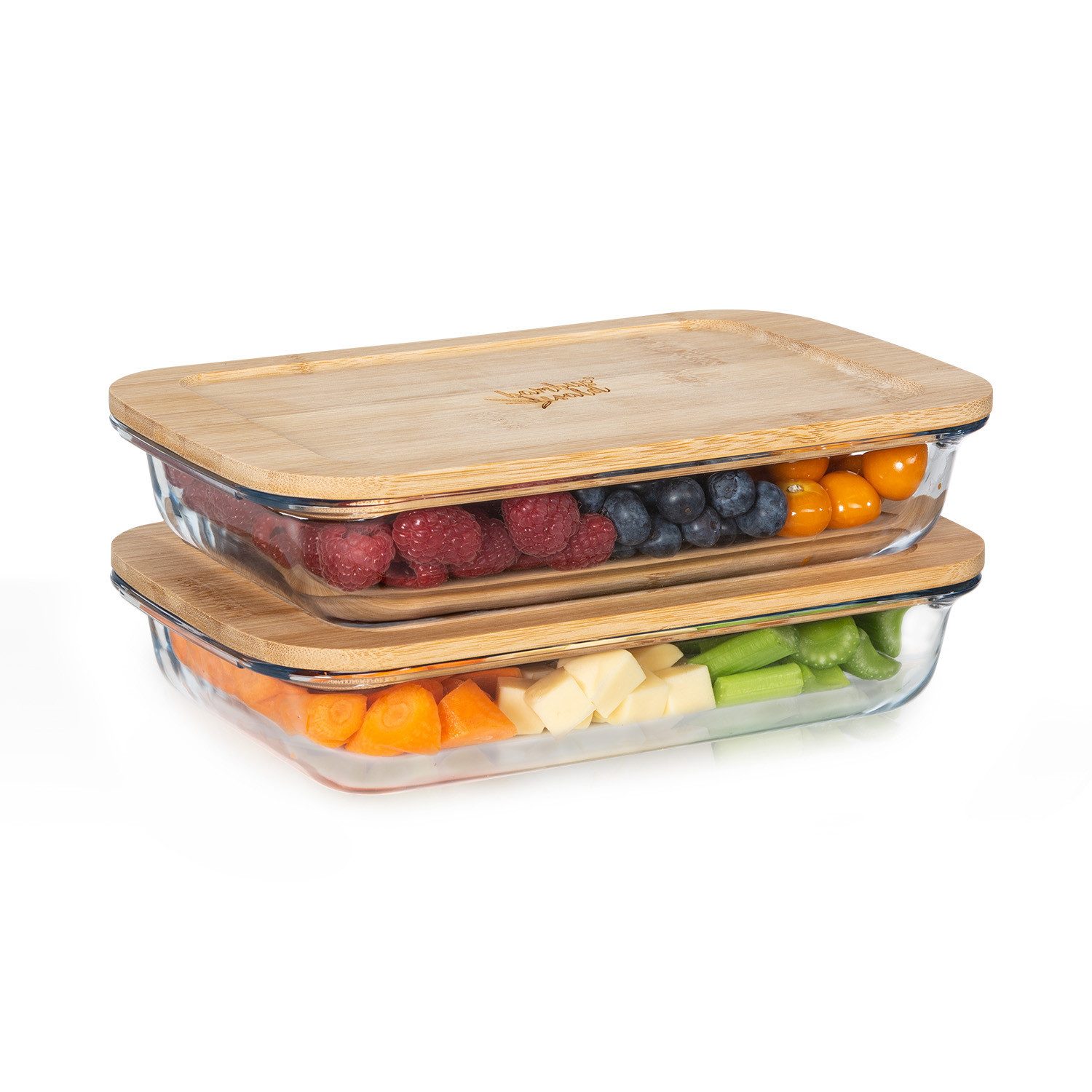 Klarstein Frischhaltedose Aufschnittbox mit Bambusdeckel, Bambus,Glas,