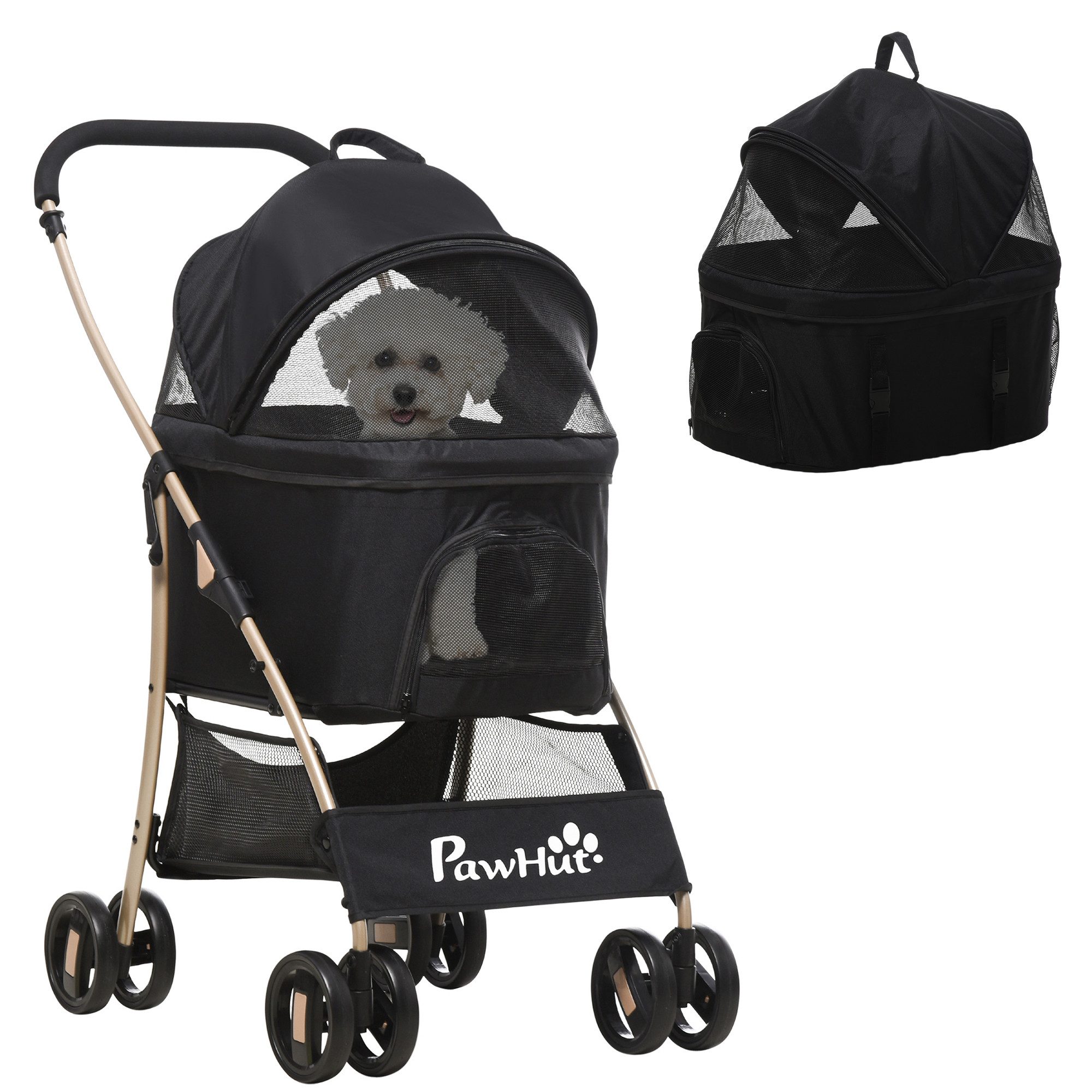PawHut Hundebuggy 2-in-1 Hundewagen und Transportkorb,