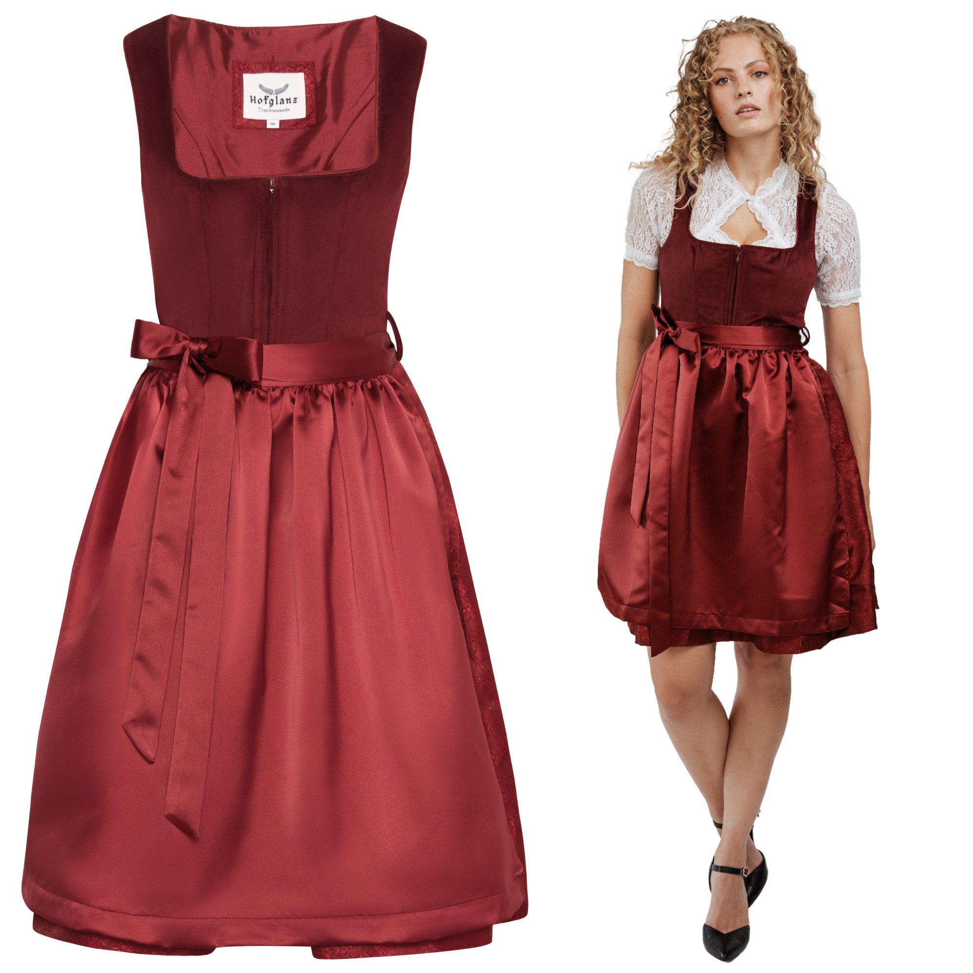 HOFGLANZ Dirndl Dirndl Damen Samt rot,