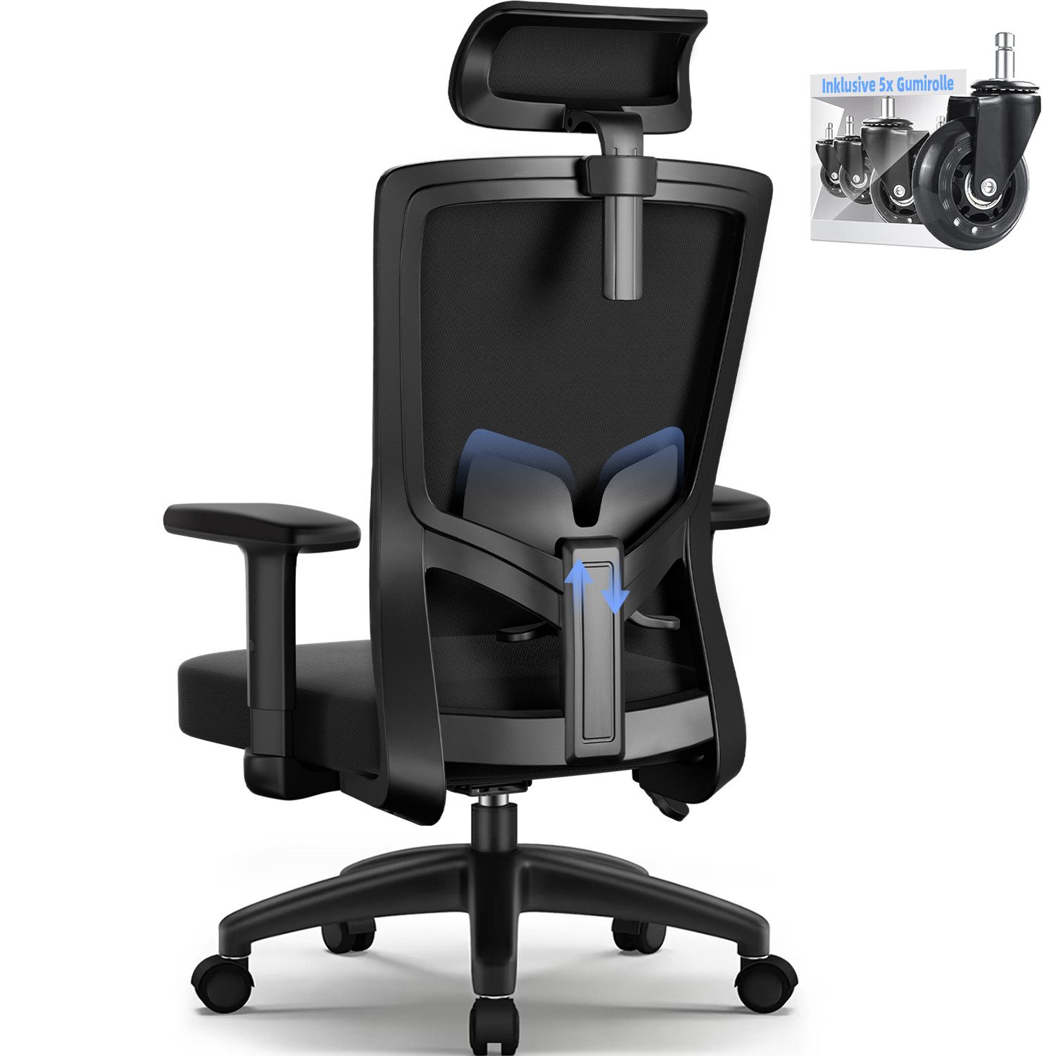 Lexzurn Bürostuhl Bürostuhl ergonomisch, Schreibtischstuhl 3D