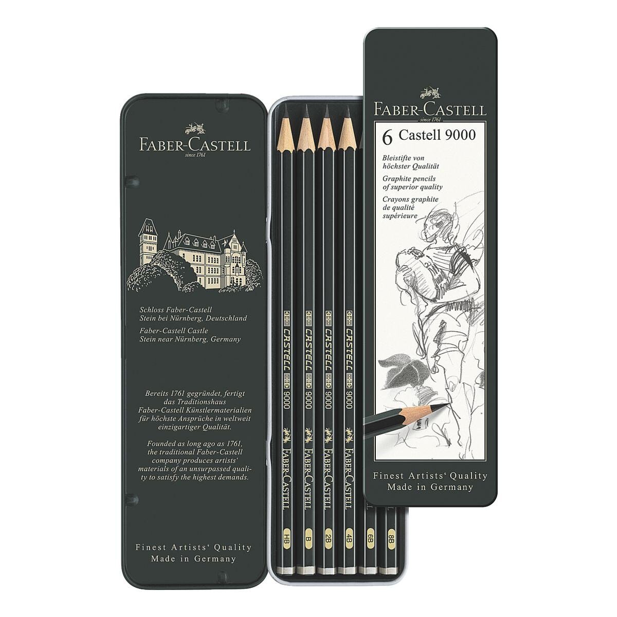 Faber-Castell Bleistift CASTELL 9000, (6-tlg), Härtegrade: