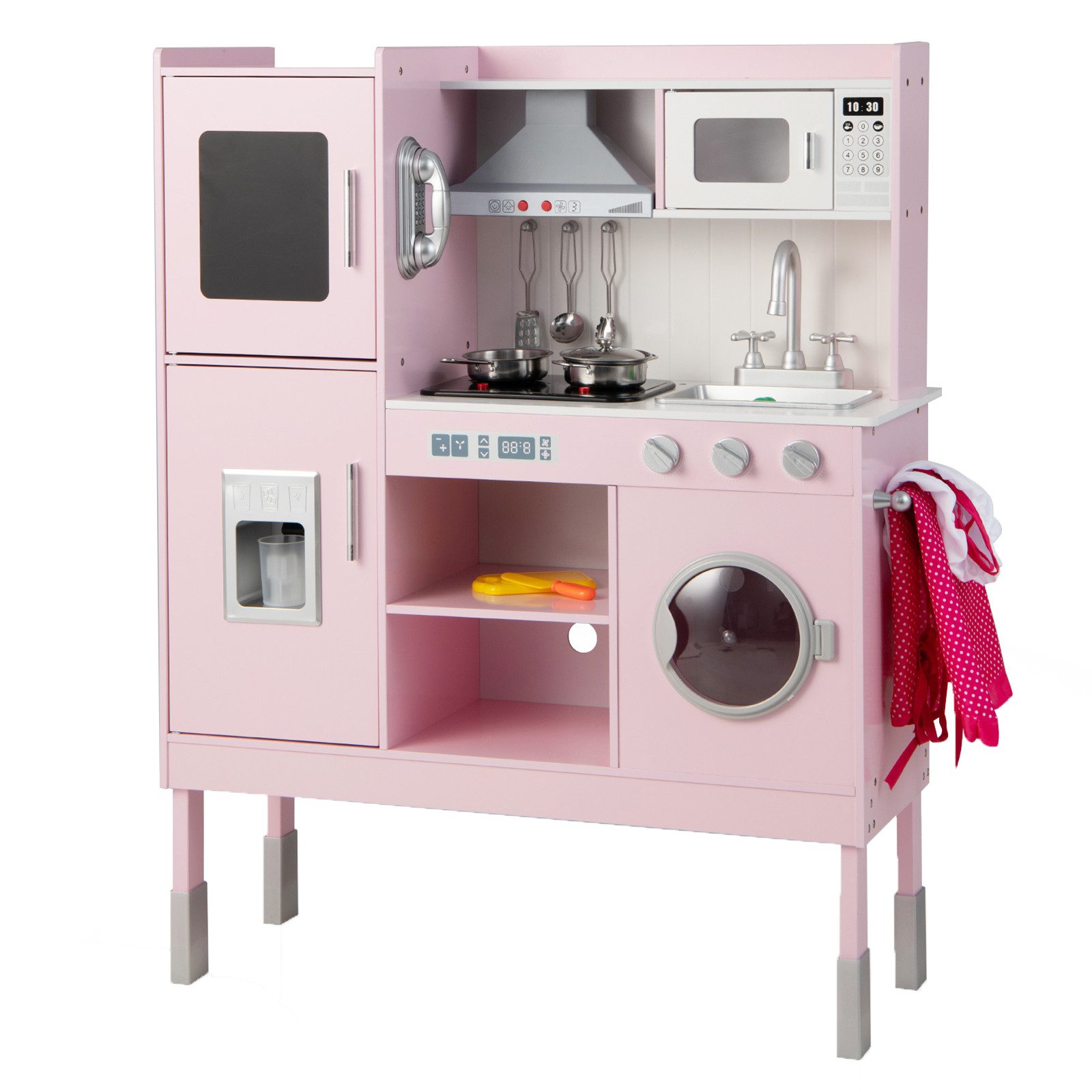COSTWAY Spielküche Kinderküche Holz, 3-fach höhenverstellbar,