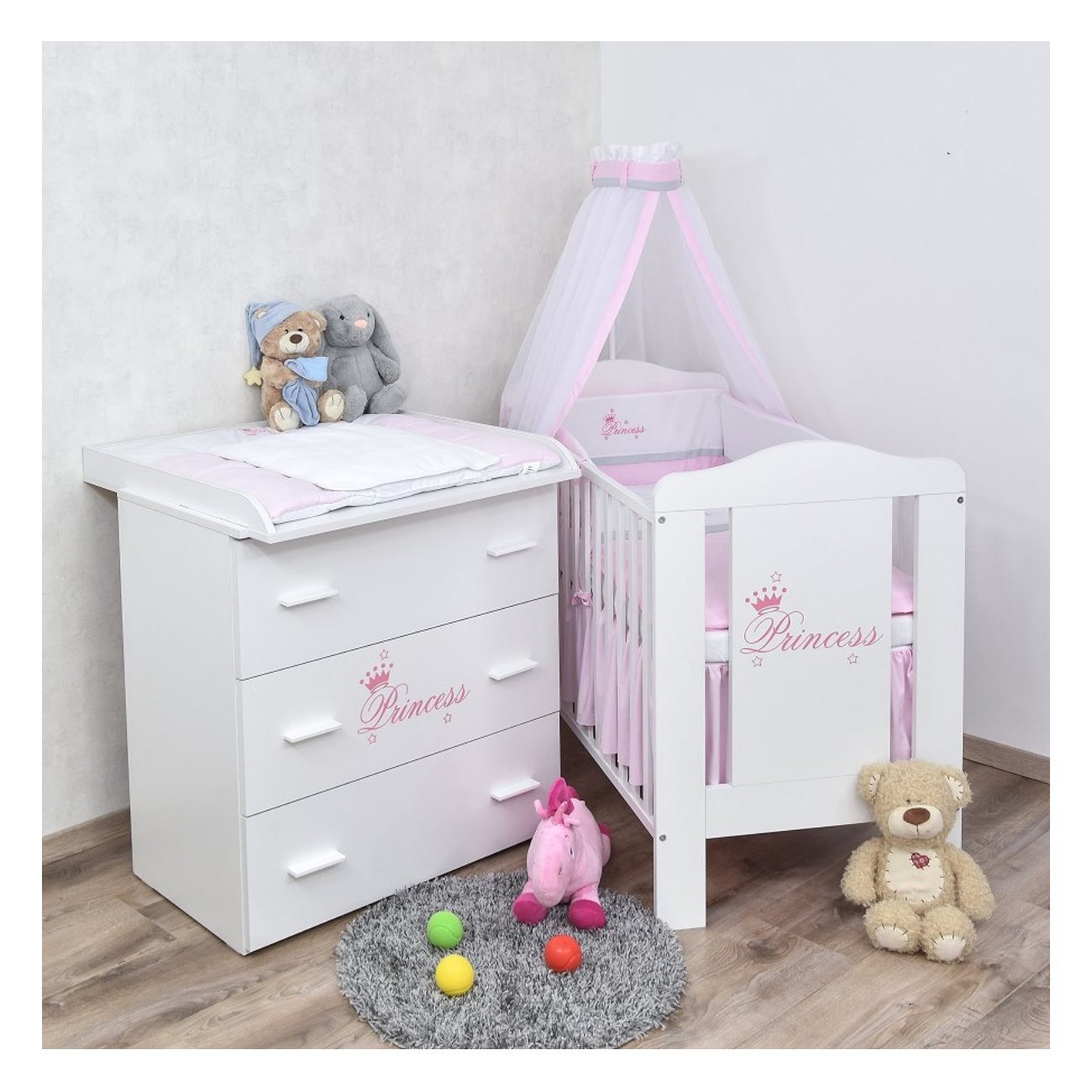 Baby-Delux Babyzimmer-Komplettset Babyzimmer Princess, (13-tlg), Babybett