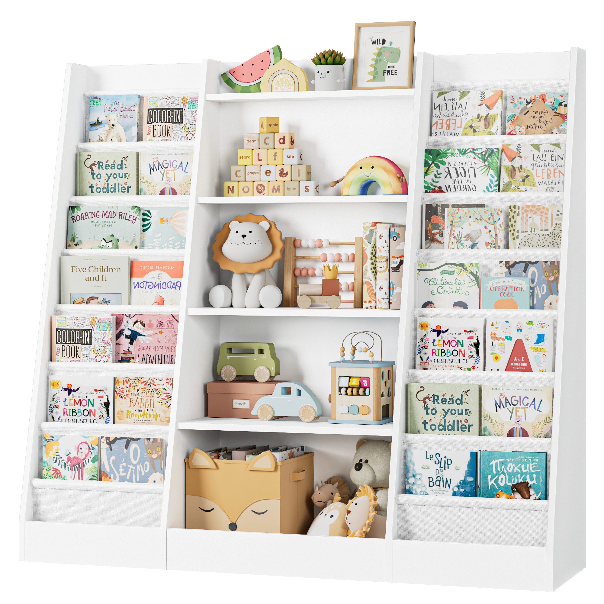 Homfa Bücherregal, Kinderregal mit 14 Ablagen