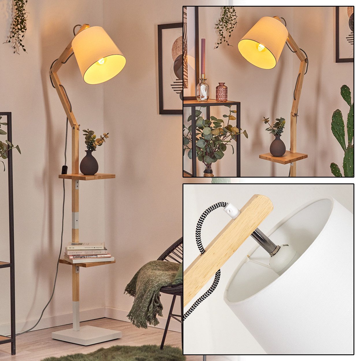 hofstein Stehlampe Stehlampe aus Holz/Metall/Stoff in