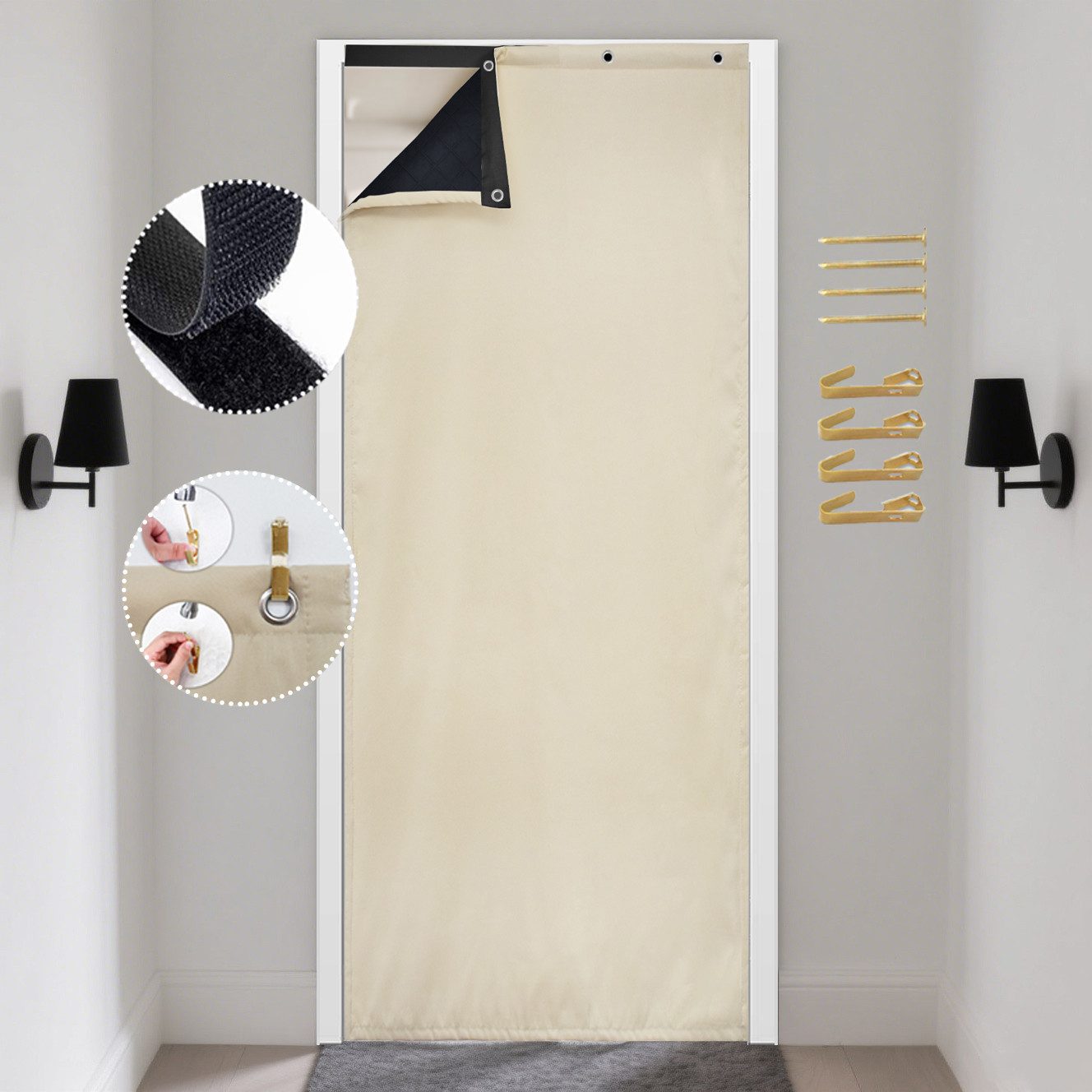 Jibenhome Türvorhang Gesteppter Türvorhang Wasserabweisend Thermovorhang