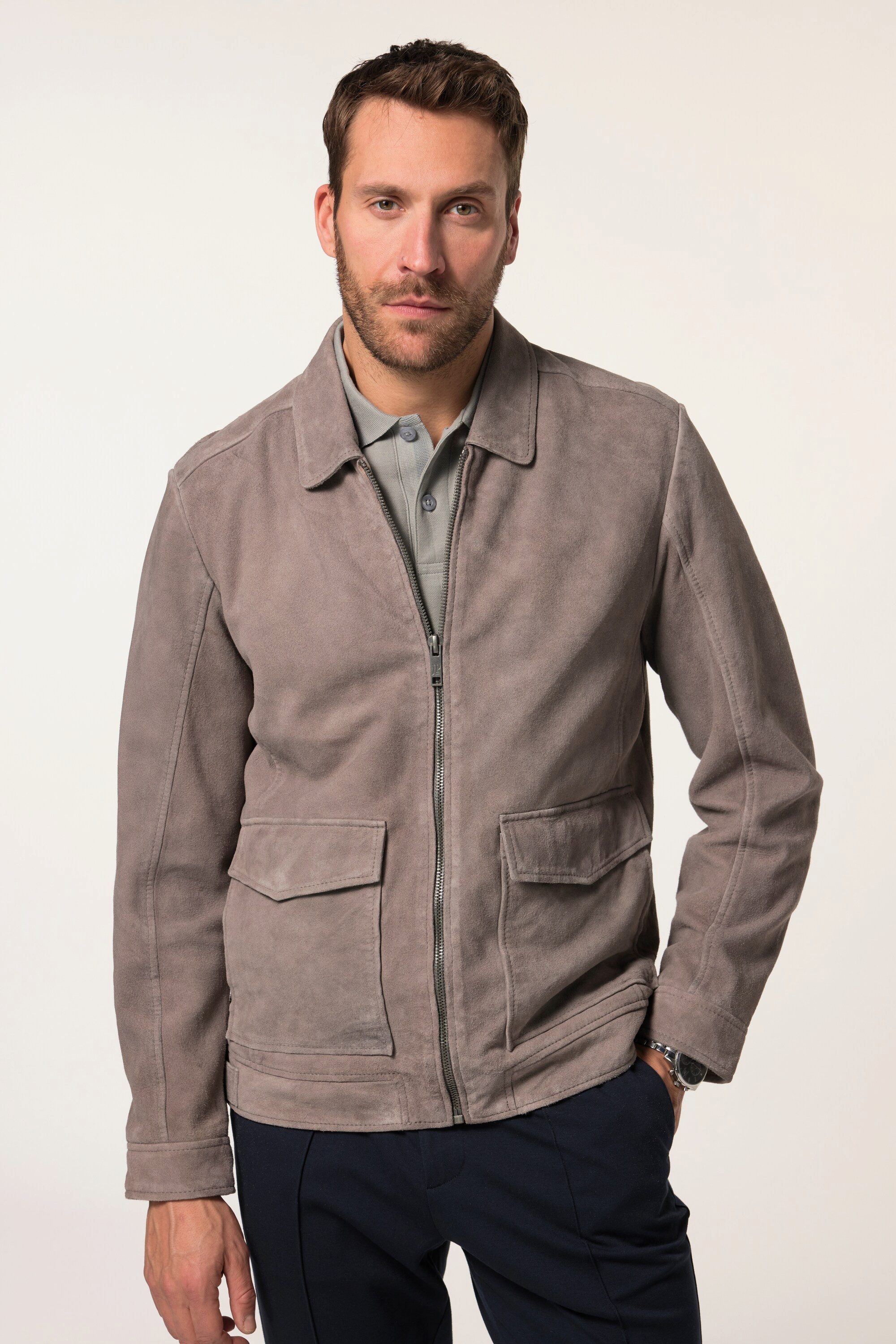 JP1880 Lederjacke Lederjacke Leder Lammvelours Rückenbadge