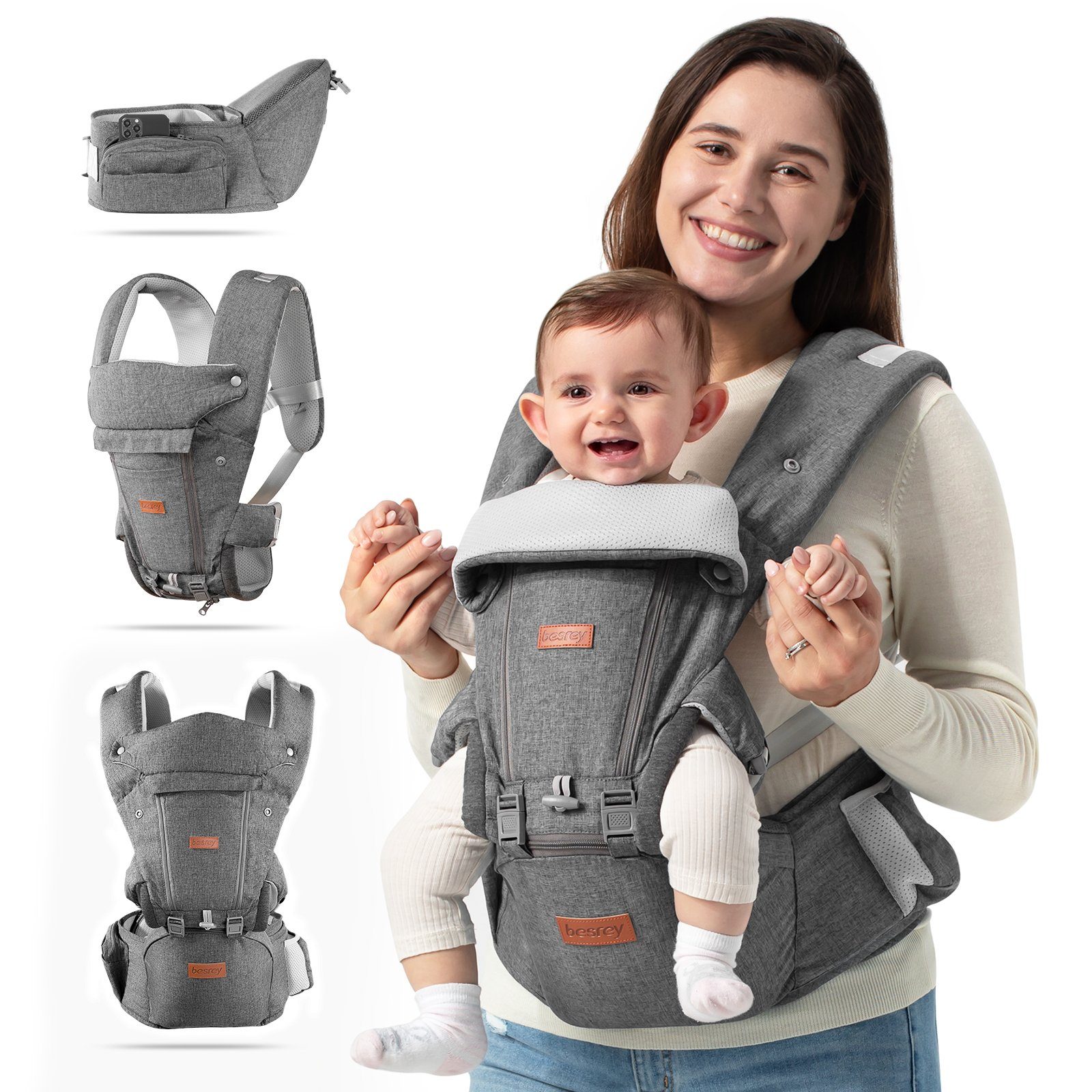 besrey Bauchtrage Babytrage mit Hüftsitz Bauchtragen
