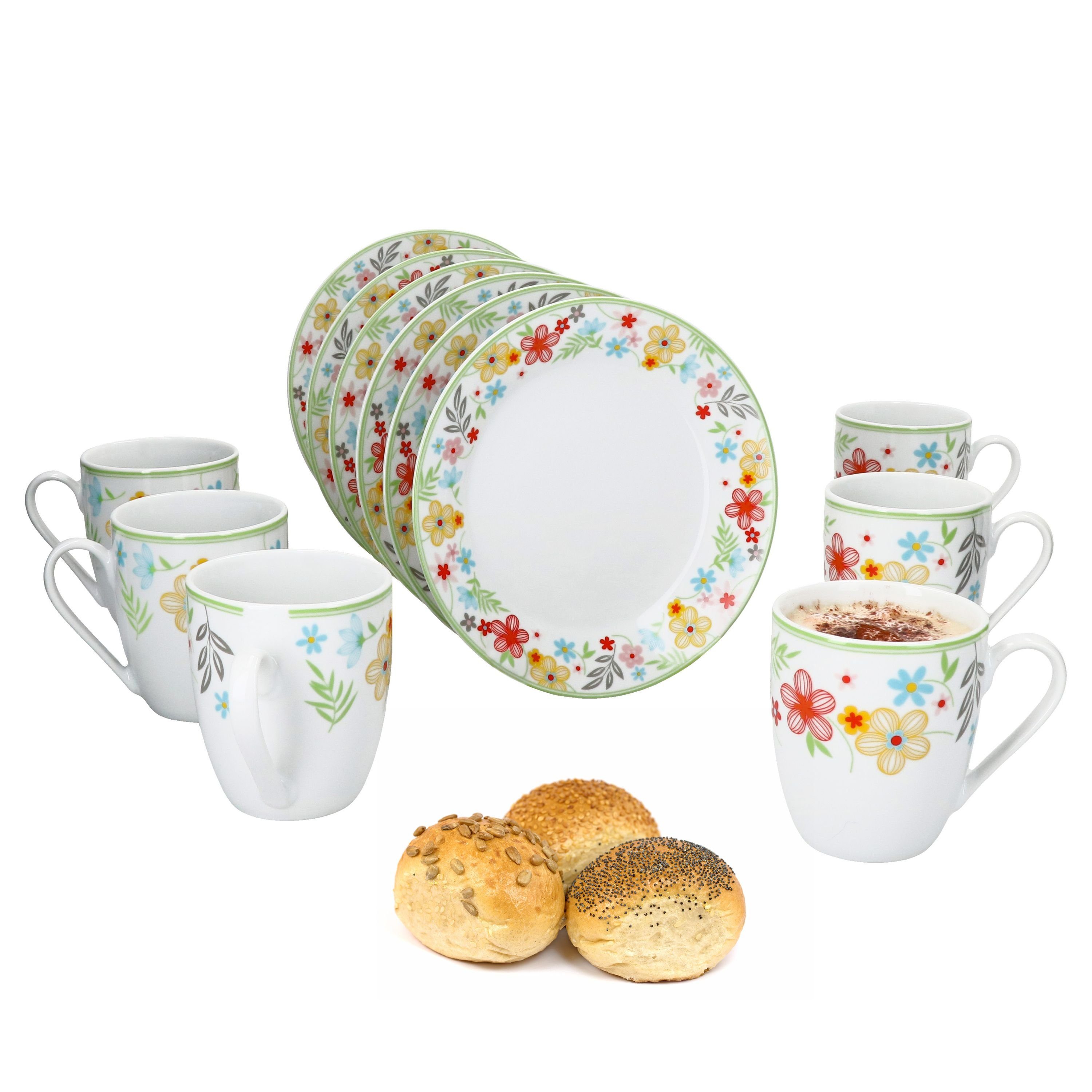 MamboCat Frühstücks-Geschirrset 12tlg Frühstücksset Variant Blümchen