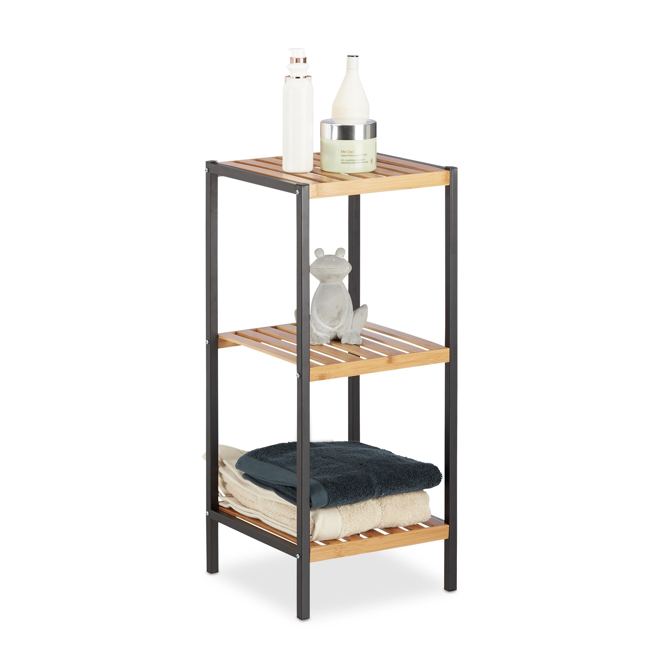 relaxdays Standregal Quadratisches Regal Bambus und