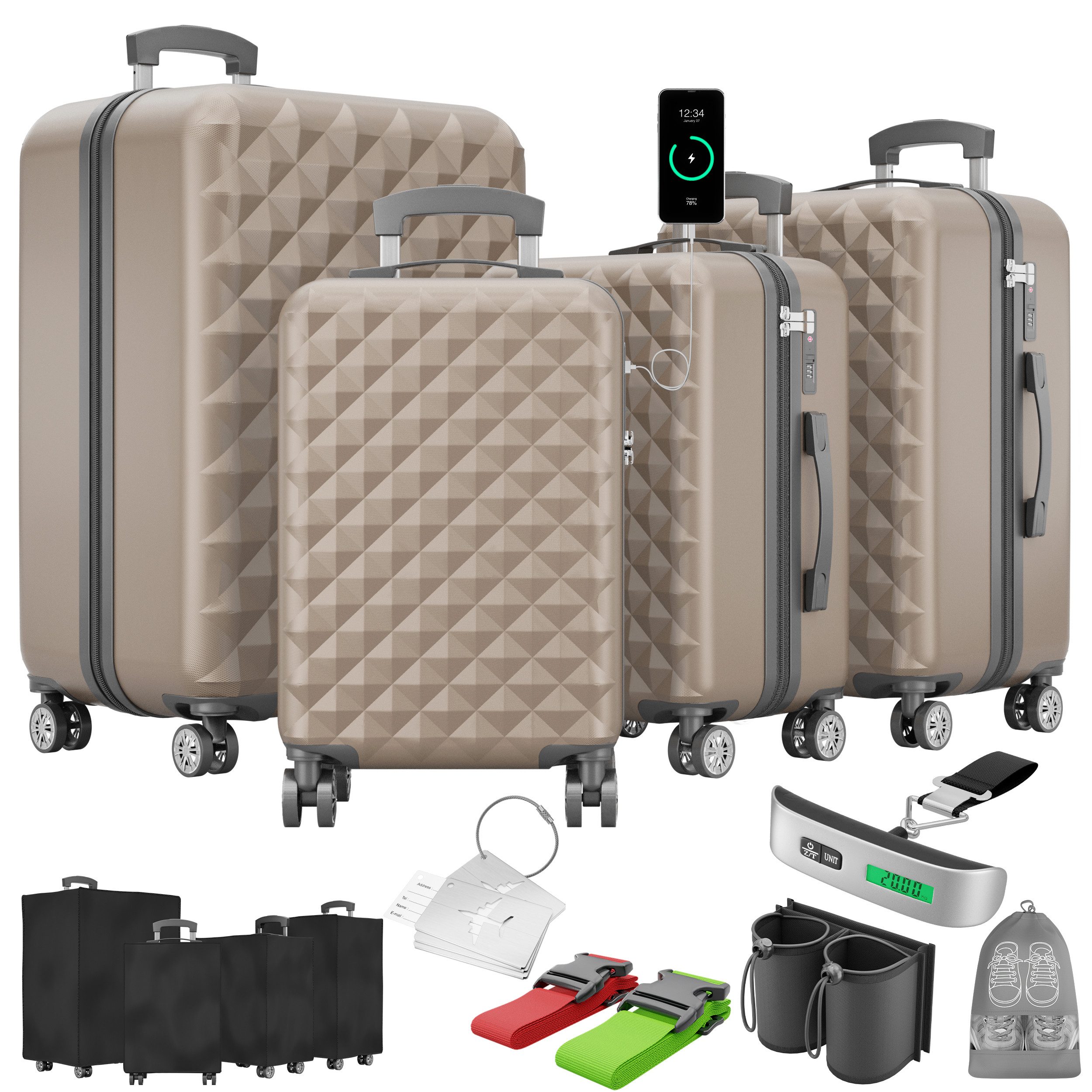 Onbest Kofferset 4er Hartschalen Trolley PREMIUM